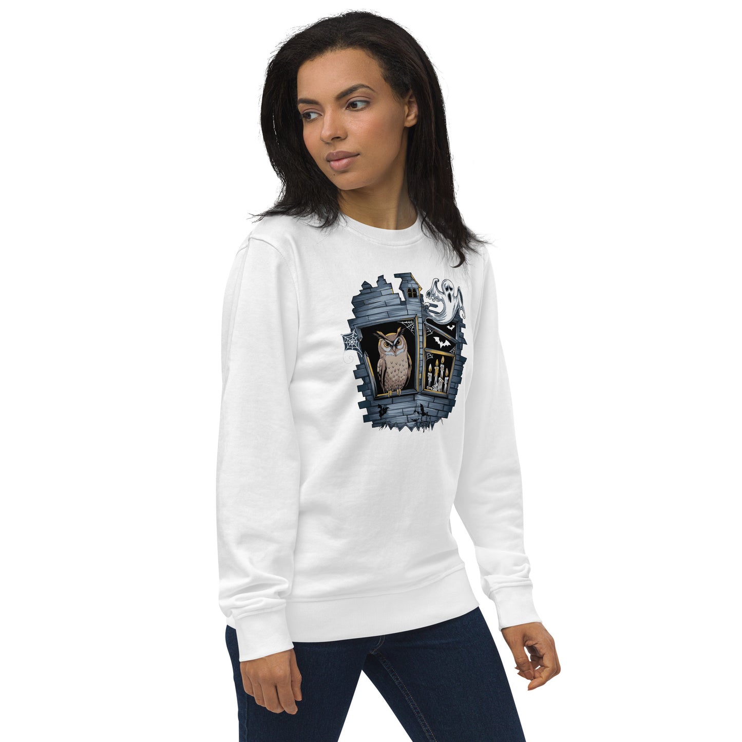 Unisex Organic Sweatshirt: Halloween Owl Cozy Eco-Friendly Style USA Dudeily