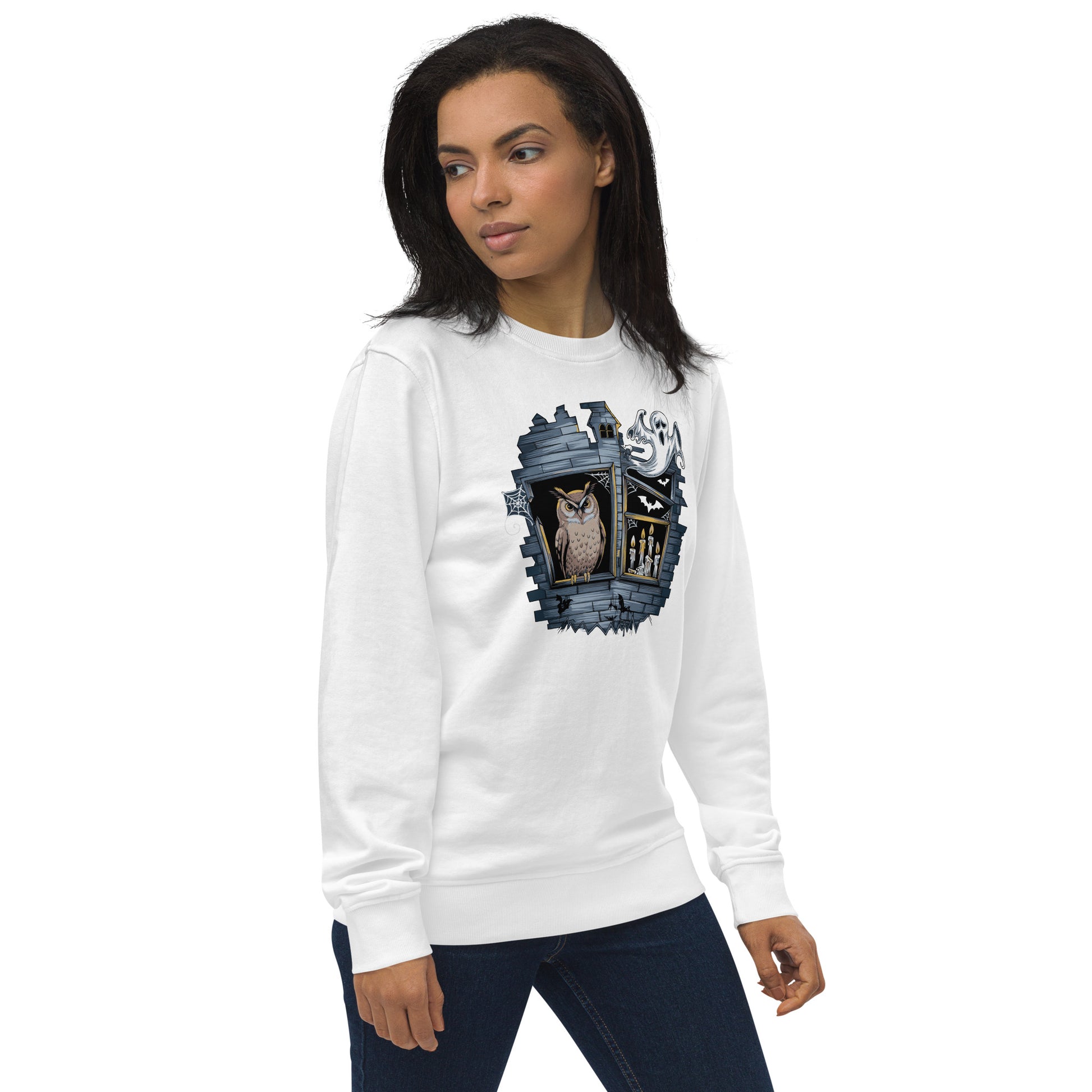Unisex Organic Sweatshirt: Halloween Owl Cozy Eco-Friendly Style USA Dudeily