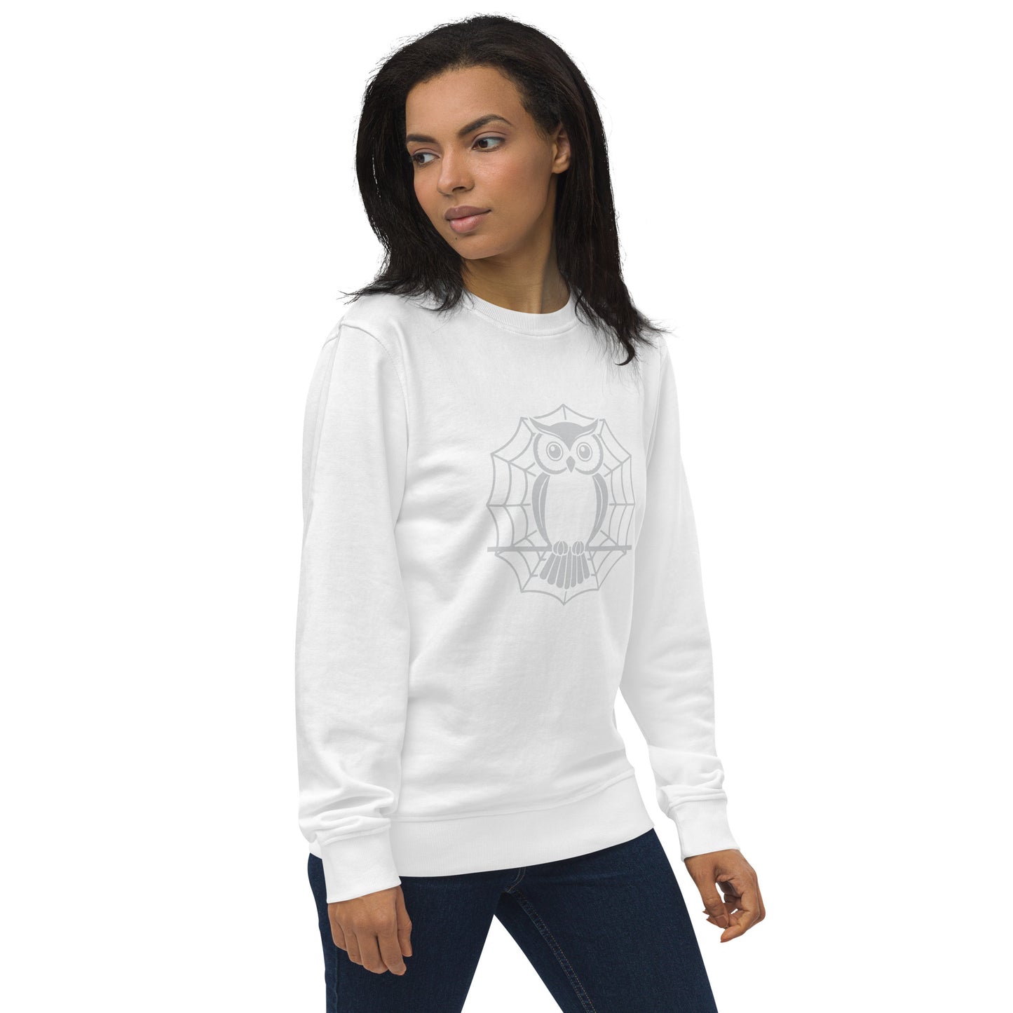 Unisex Organic Sweatshirt: Halloween Owl Cozy Sustainable Style USA White Dudeily