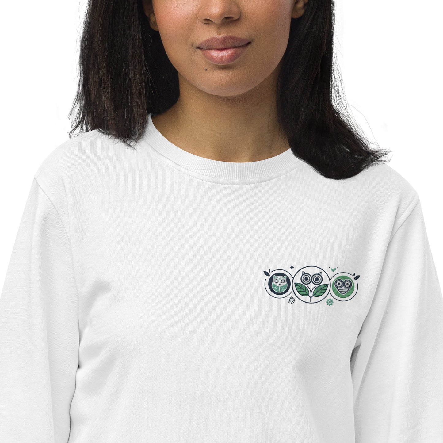 Unisex Organic Sweatshirt: Nature’s Union | Owl Embroidered Sustainable Fashion USA Dudeily