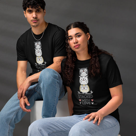 Unisex Eco T-Shirt: Stacked with Love | Owl-Themed Sustainable Fashion USA by Dudeily Dudeily