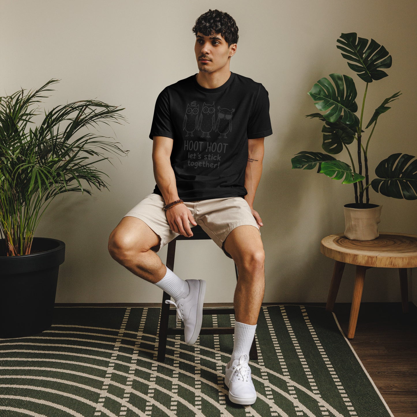 Unisex Staple Eco T-Shirt: Hoot Hoot Let’s Stick Together! | Owl-Themed Sustainable Fashion USA by Dudeily Dudeily