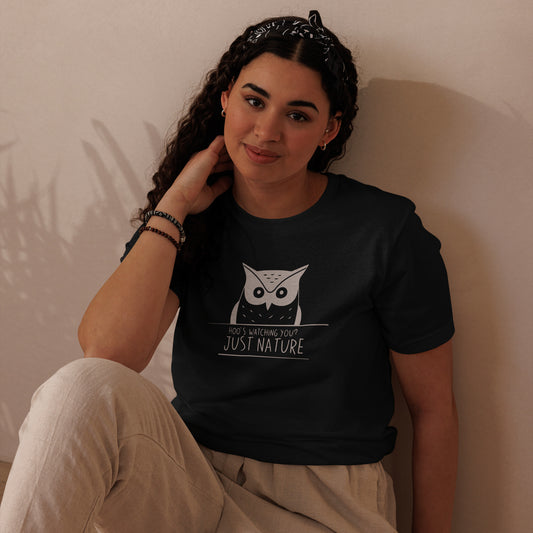 Staple Eco T-Shirt: 'Hoo’s Watching You? Just Nature' in Fall | Ethical Owl Clothing USA Dudeily