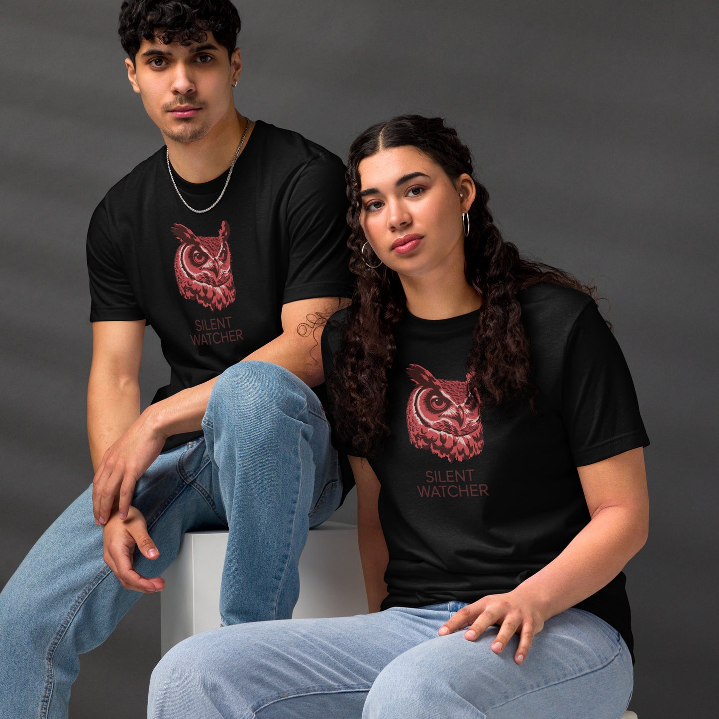 Unisex Staple Eco T-Shirt: 'Silent Watcher' in Fall | Sustainable Owl Fashion USA Dudeily