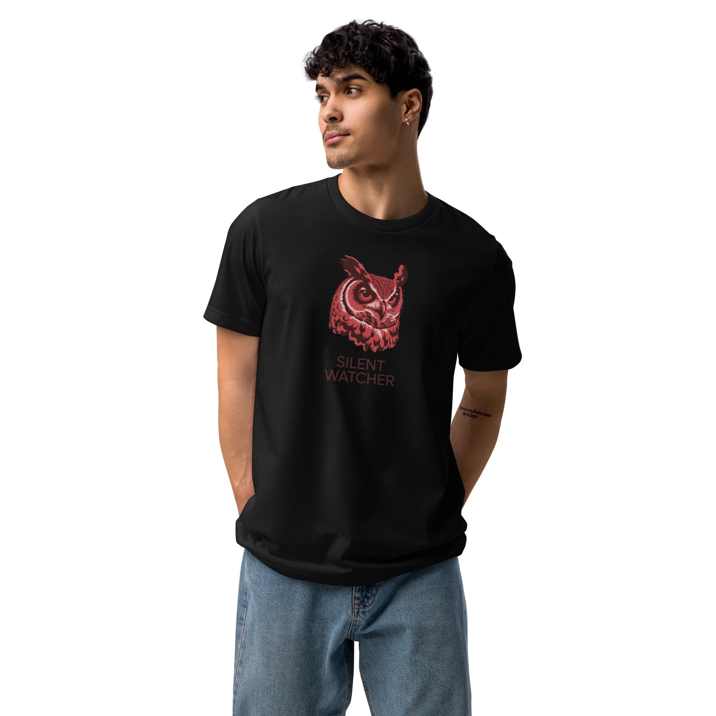 Unisex Staple Eco T-Shirt: 'Silent Watcher' in Fall | Sustainable Owl Fashion USA Dudeily