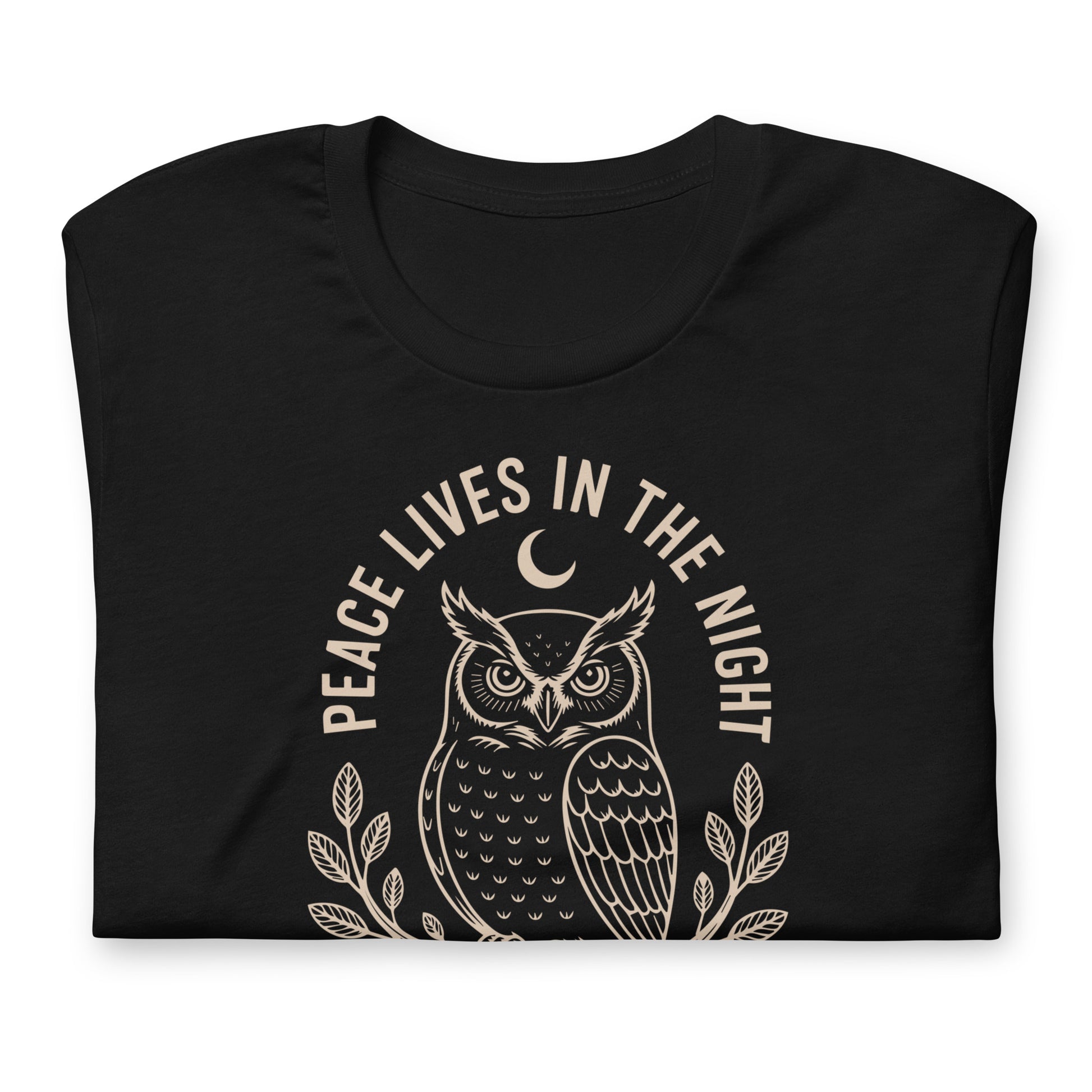 Unisex Staple Eco T-Shirt: 'Peace in the Night' in Fall | Sustainable Owl Fashion USA Dudeily