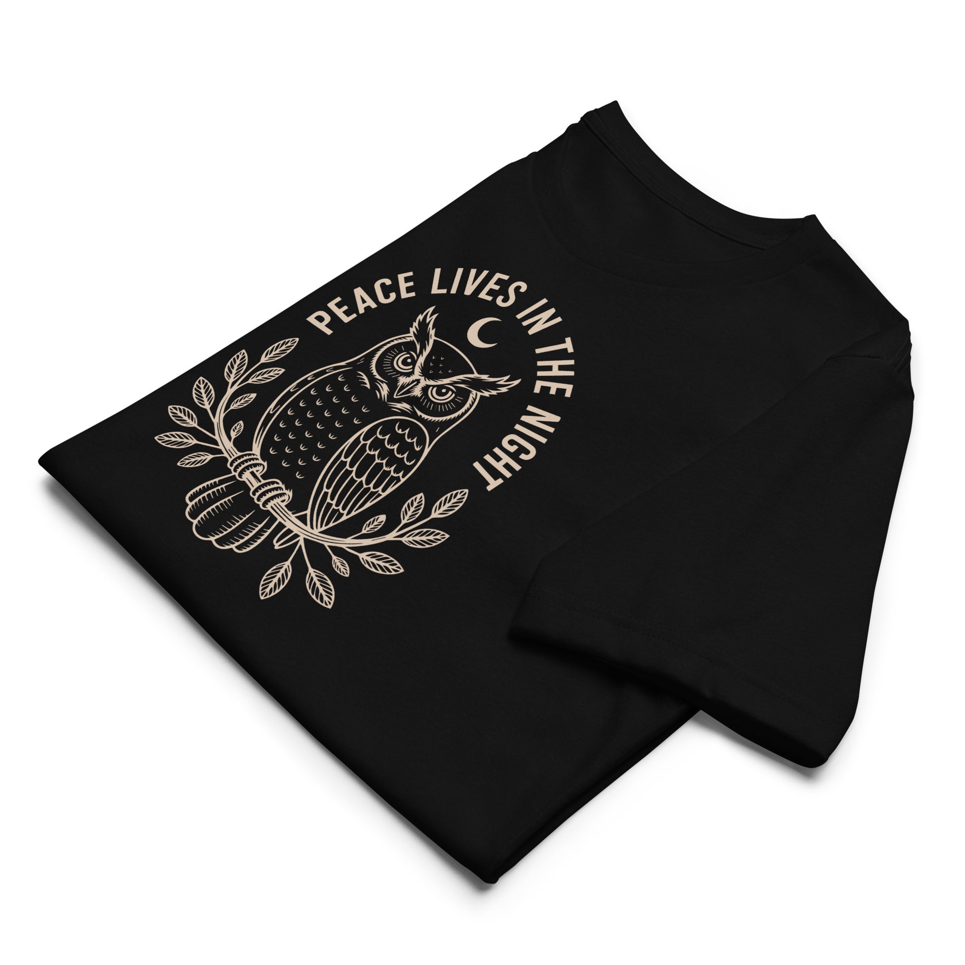Unisex Staple Eco T-Shirt: 'Peace in the Night' in Fall | Sustainable Owl Fashion USA Dudeily