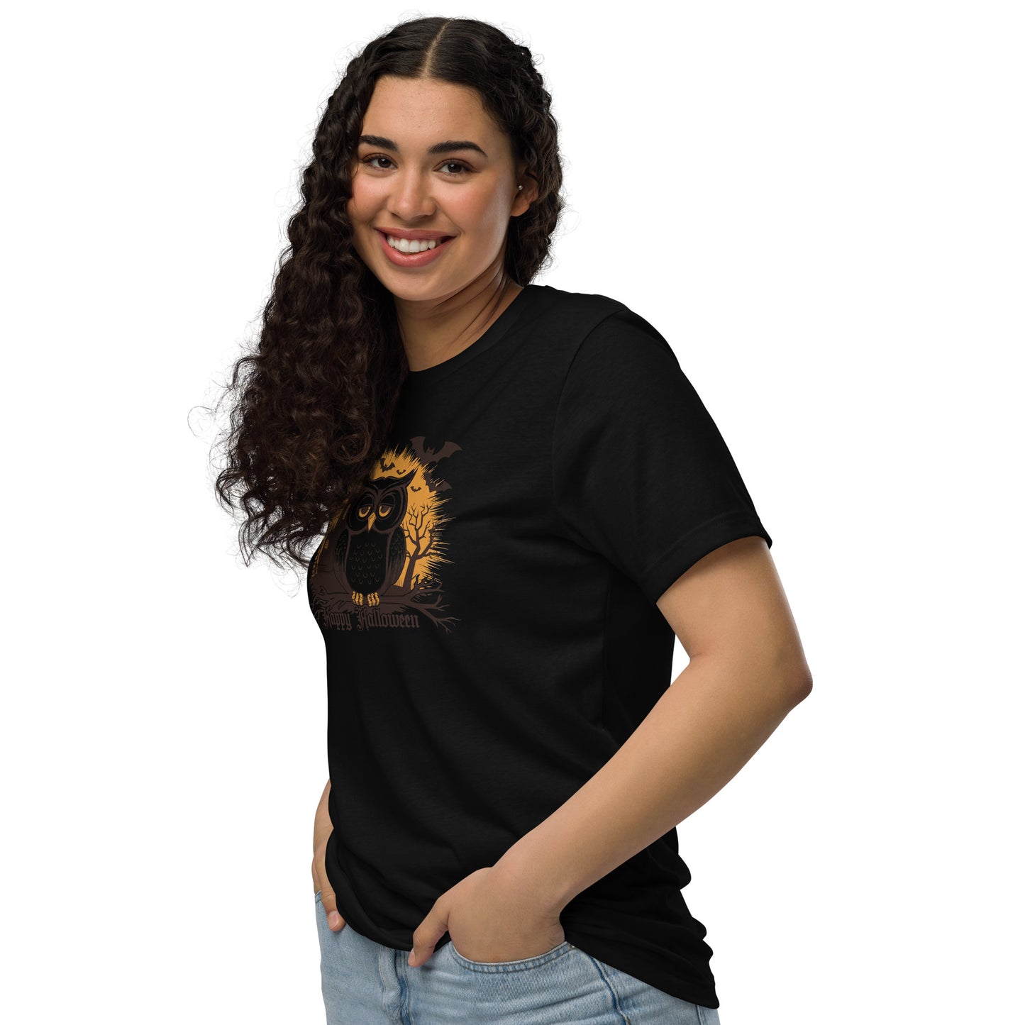Unisex Staple Eco T-Shirt: Halloween Owl Sustainable Cozy Style USA Dudeily