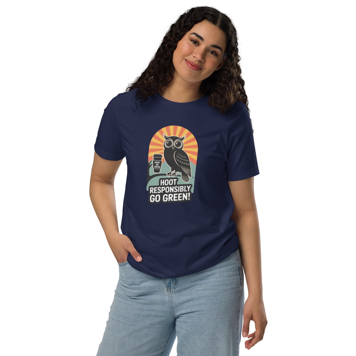 Unisex Eco T-Shirt | Owl Themed Sustainable Fashion & Comfortable Navy Dudeily