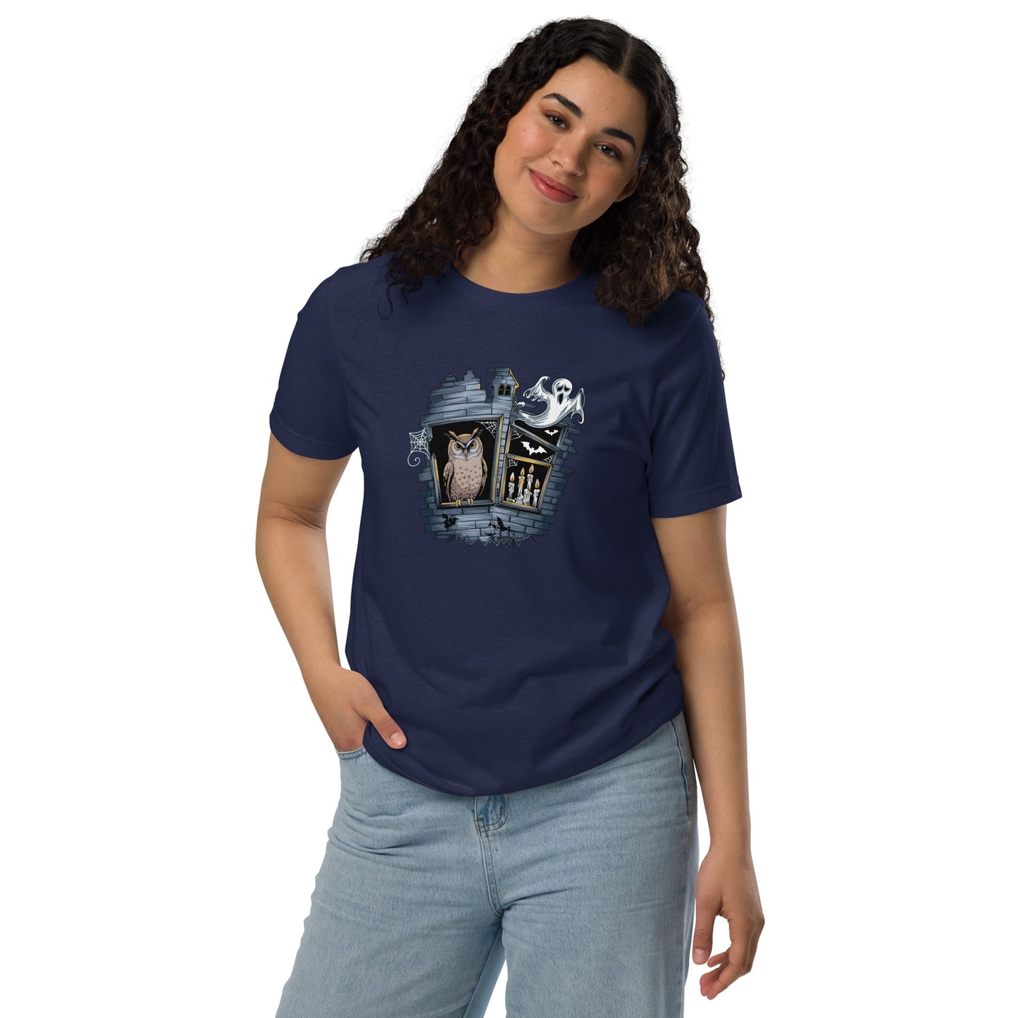 Unisex Staple Eco T-Shirt: Halloween Owl Sustainable Cozy Style USA Navy Dudeily