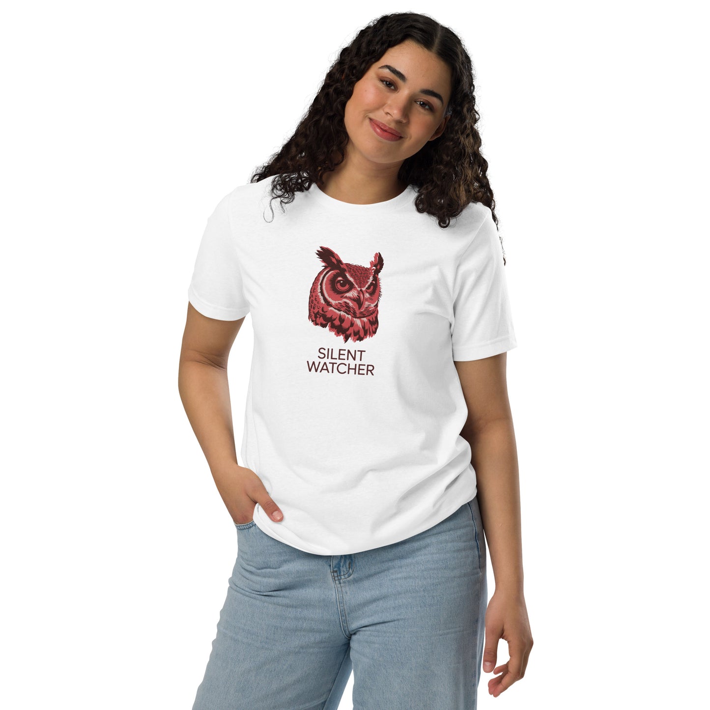 Unisex Staple Eco T-Shirt: 'Silent Watcher' in Fall | Sustainable Owl Fashion USA White Dudeily