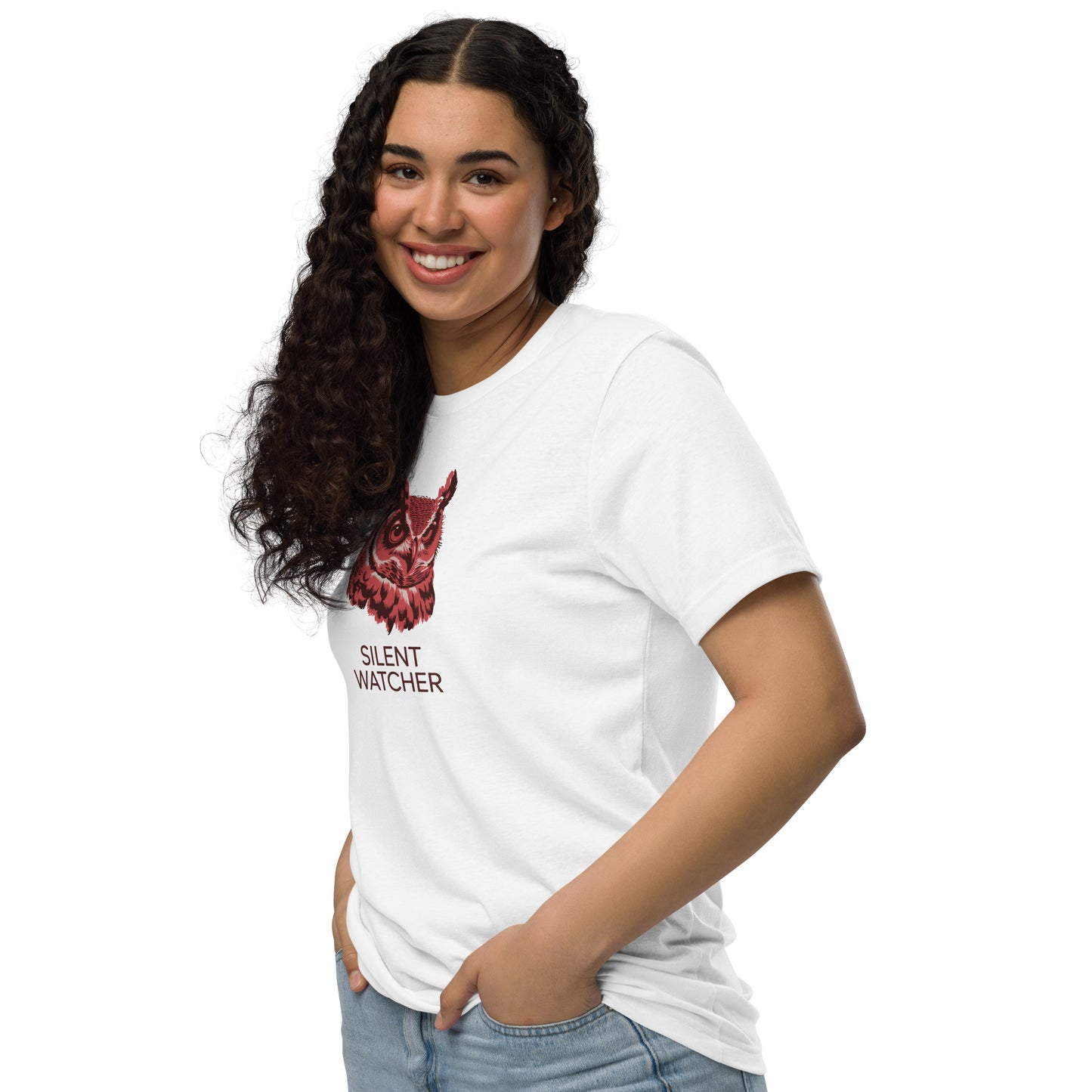 Unisex Staple Eco T-Shirt: 'Silent Watcher' in Fall | Sustainable Owl Fashion USA Dudeily