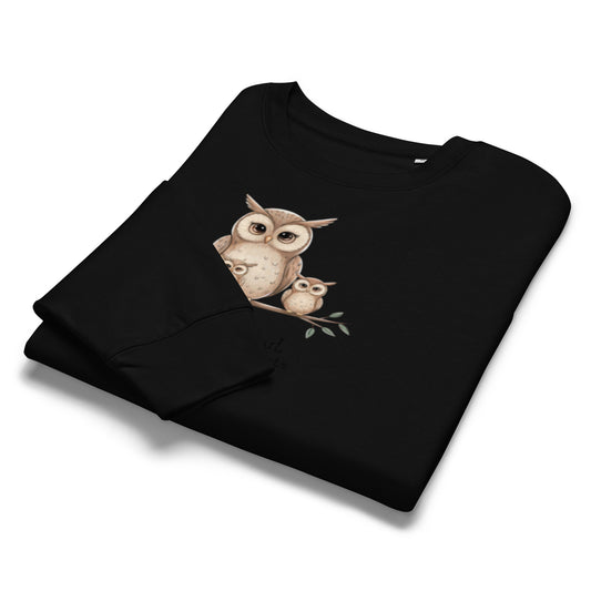 Women’s Organic Crew Neck Sweatshirt – Eco-Friendly Owl-Inspired Cozy Pullover Dudeily