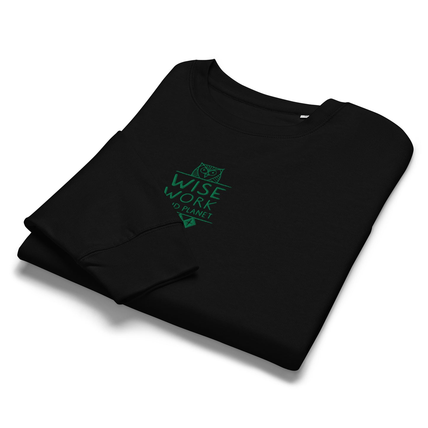 Women’s Organic Crew Neck Sweatshirt: Wise Work, Kind Planet | Owl Embroidered Sustainable Fashion USA by Dudeily Dudeily