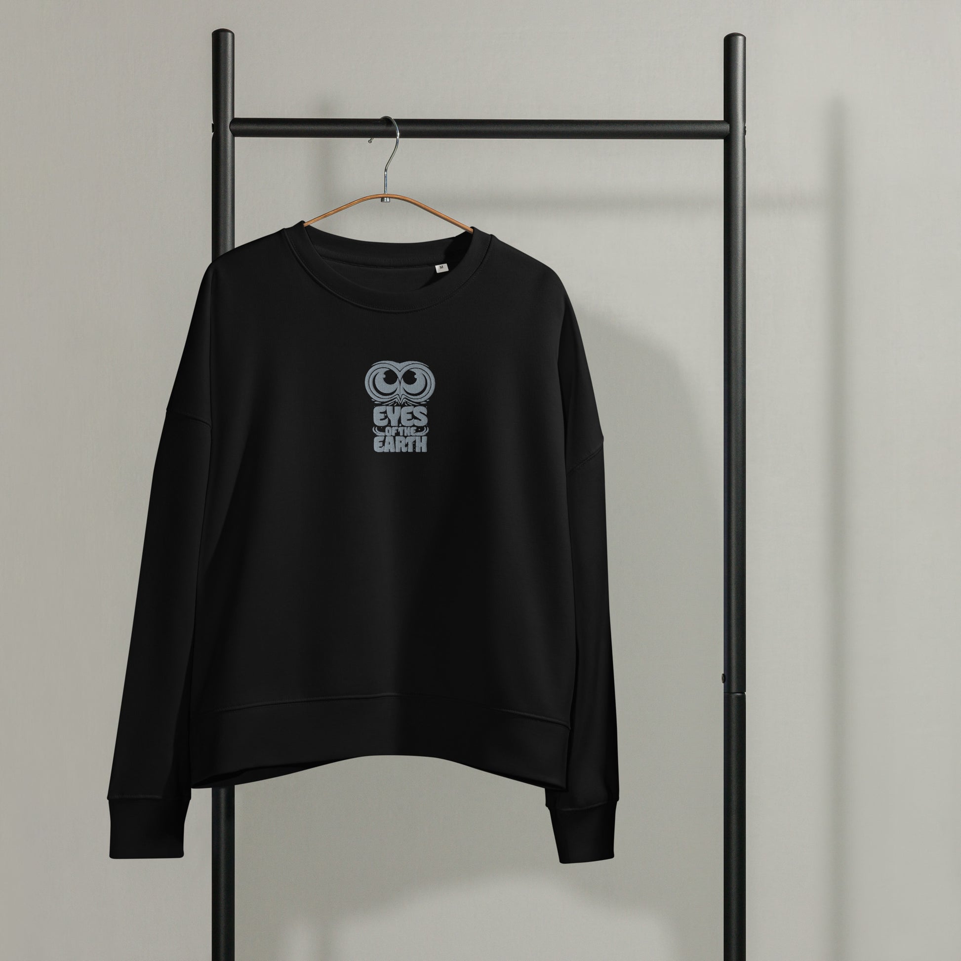 Owl Women’s Crew Neck Sweatshirt: 'Eyes of the Earth' in Fall | Sustainable Fashion USA Black Dudeily