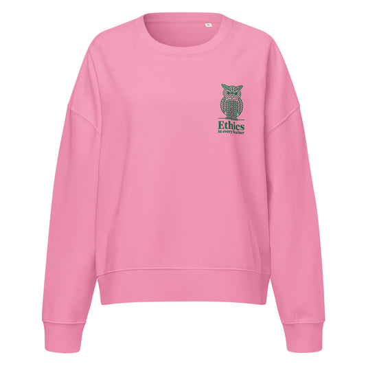 Owl Women’s Organic Crew Neck Sweatshirt – "Ethics in Every Feather" | Sustainable Fashion USA Dudeily