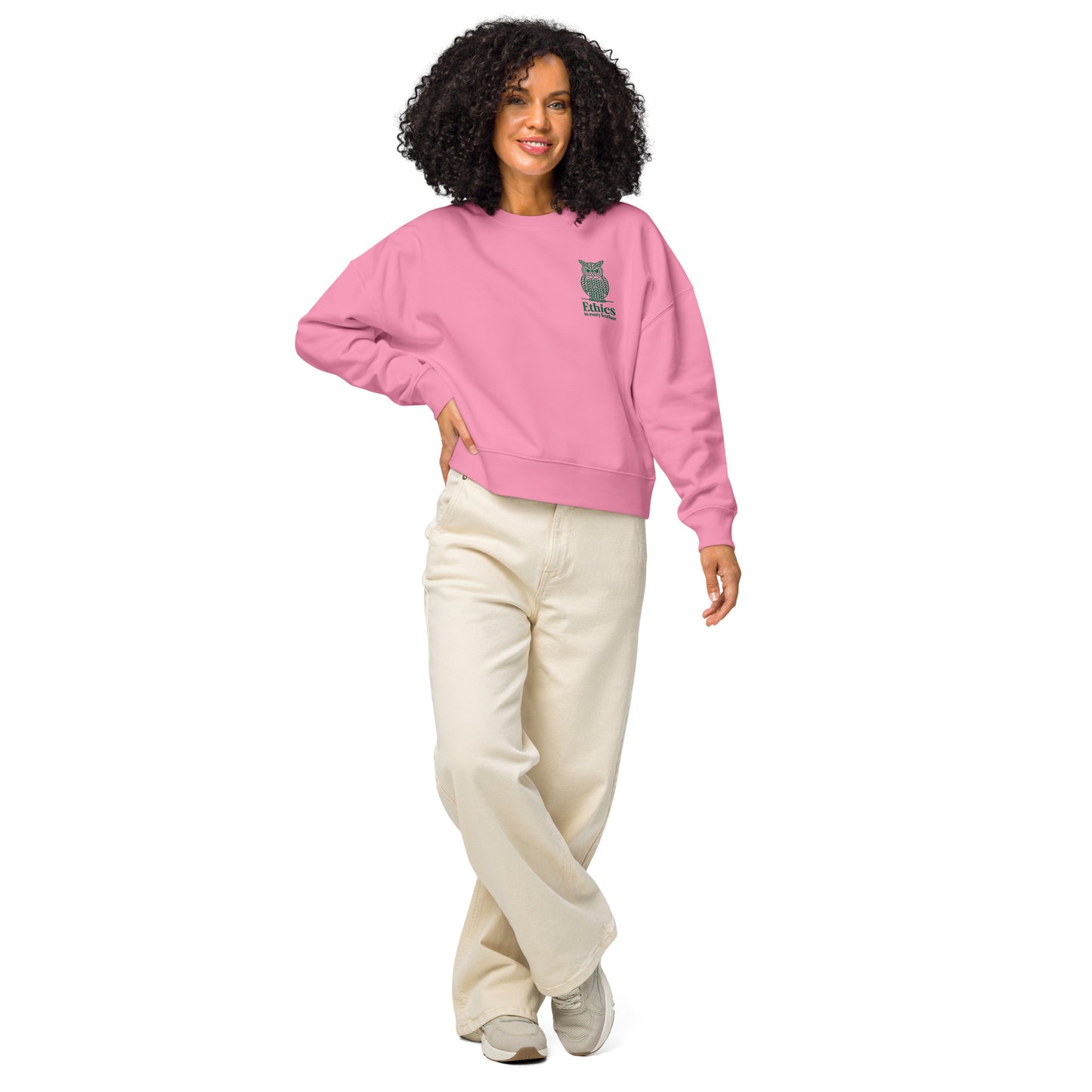 Owl Women’s Organic Crew Neck Sweatshirt – "Ethics in Every Feather" | Sustainable Fashion USA Bubble Pink Dudeily