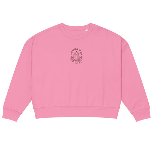 Owl Women’s Organic Crew Neck Sweatshirt – 'Peace Lives in the Night' in Fall | Sustainable Fashion USA Dudeily