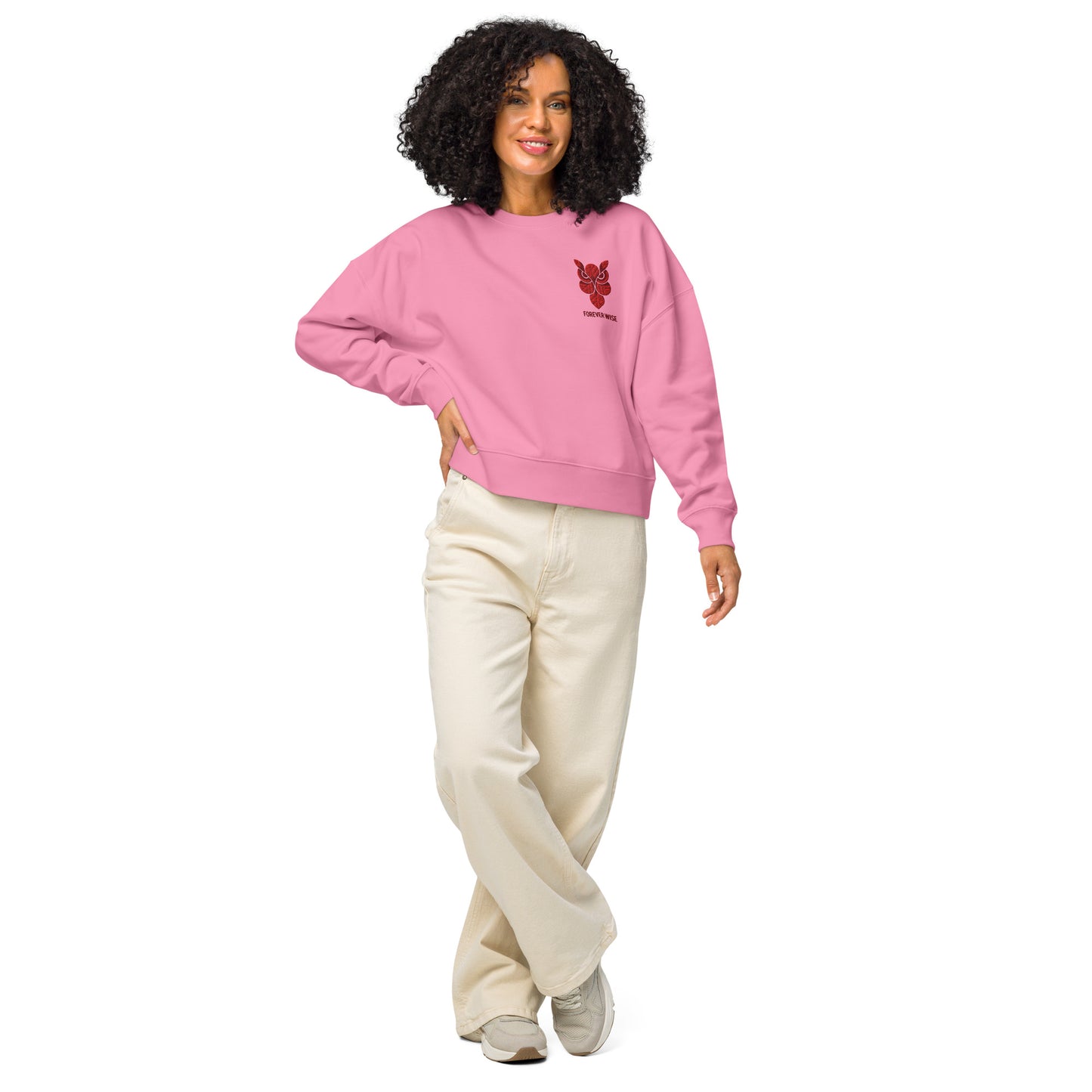 Owl Women’s Organic Crew Neck Sweatshirt: 'Forever Wise' in Fall | Sustainable Fashion USA Bubble Pink Dudeily