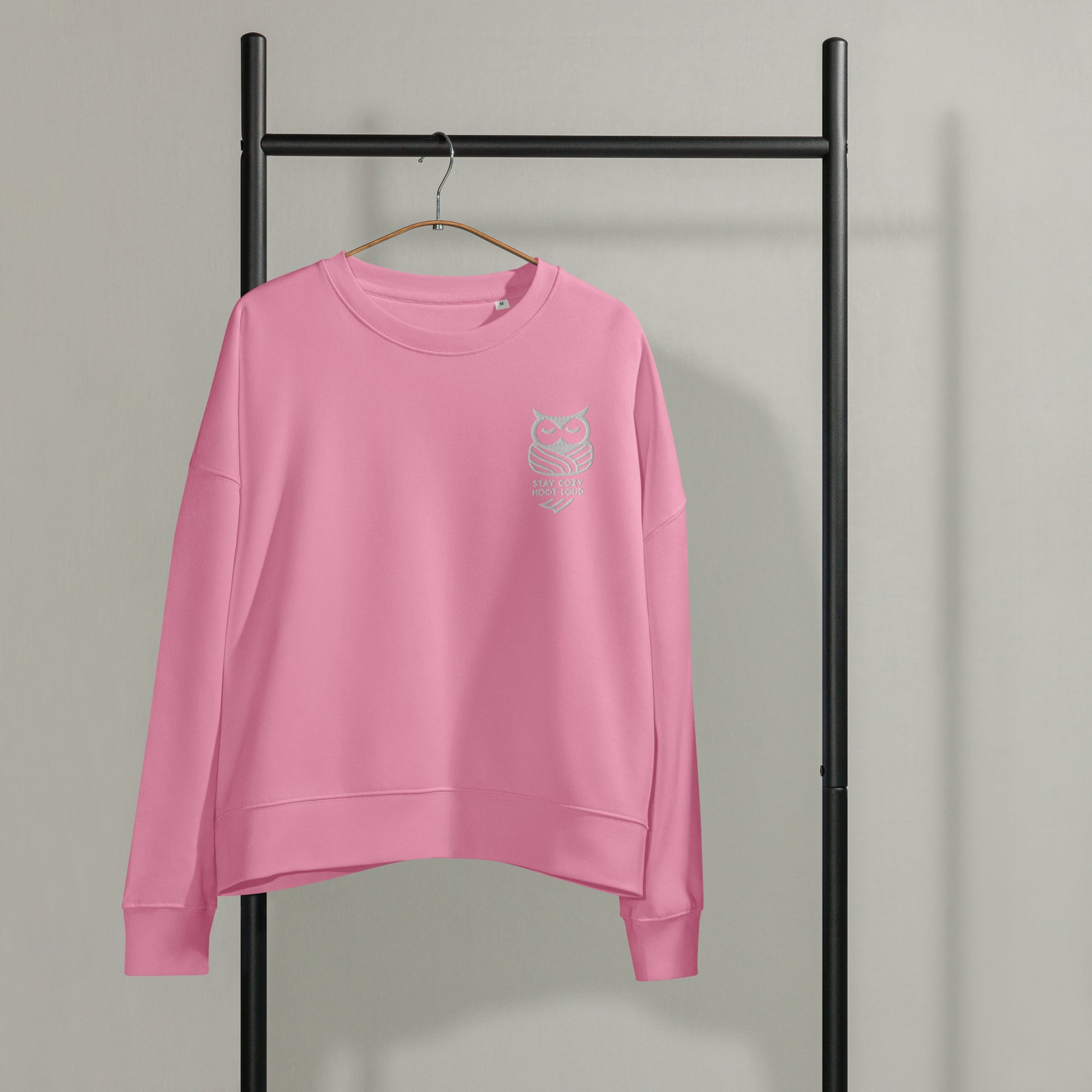 Women’s Organic Crew Neck Sweatshirt: 'Stay Cozy Hoot Loud' in Fall | Sustainable Owl Fashion USA Dudeily