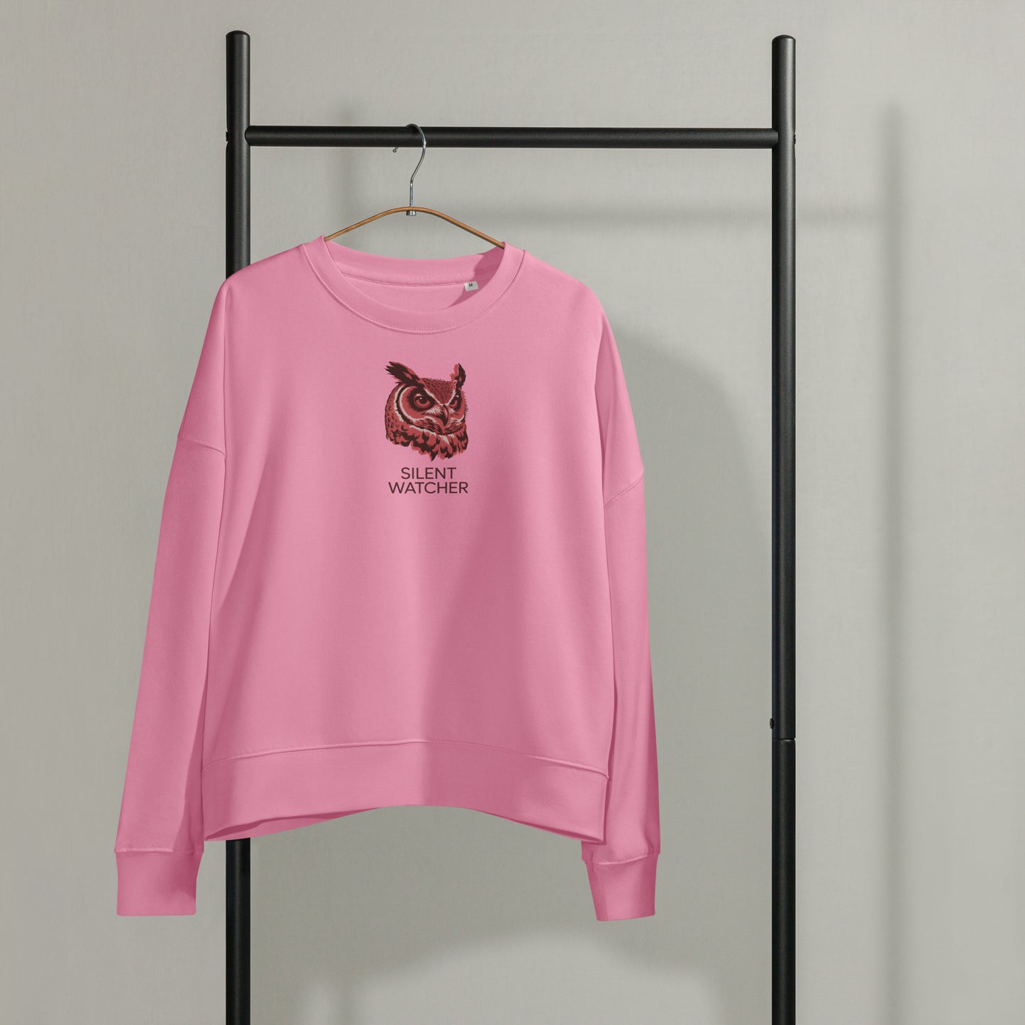 Women’s Organic Crew Neck Sweatshirt: 'Silent Watcher' in Fall | Sustainable Owl Fashion USA Dudeily