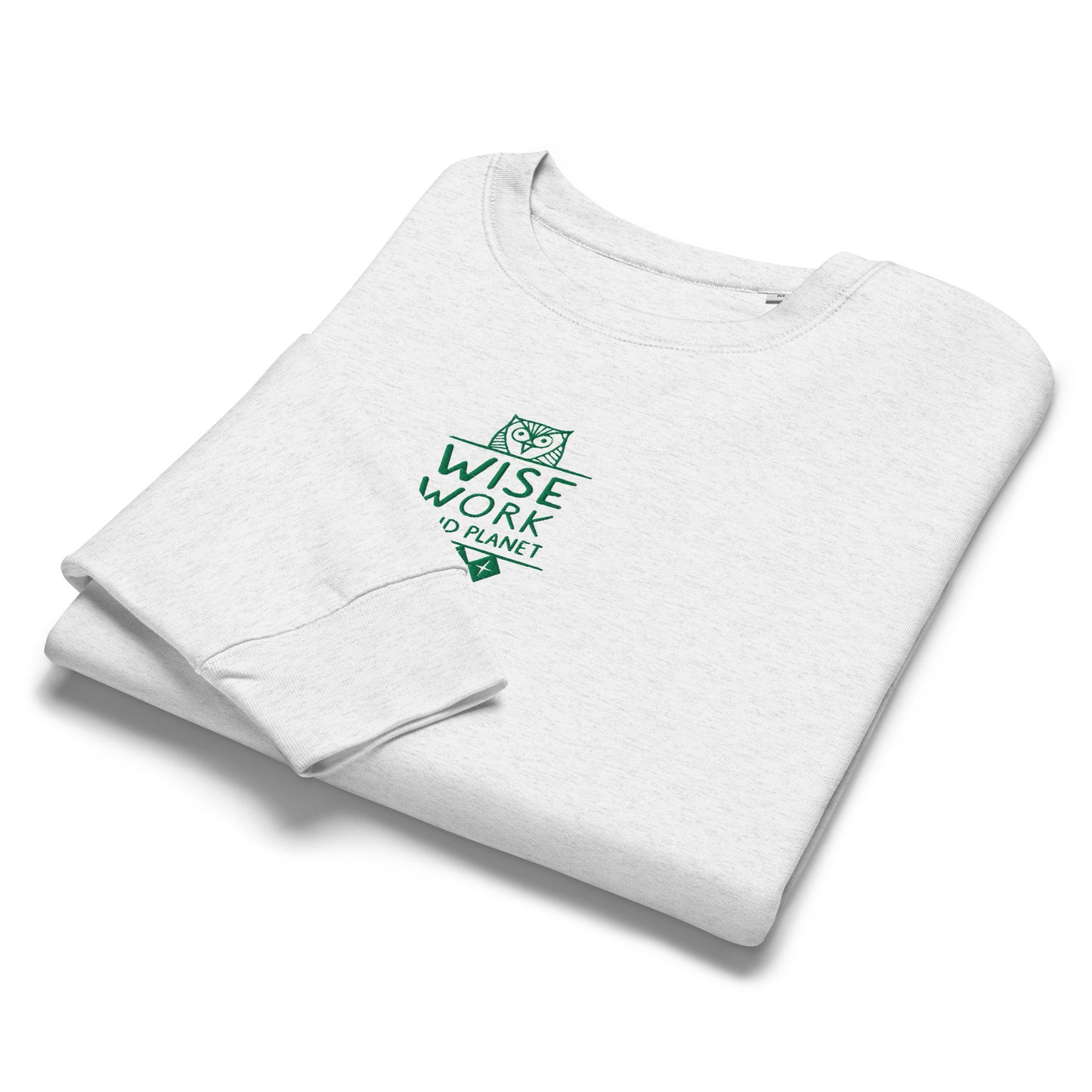 Women’s Organic Crew Neck Sweatshirt: Wise Work, Kind Planet | Owl Embroidered Sustainable Fashion USA by Dudeily Dudeily