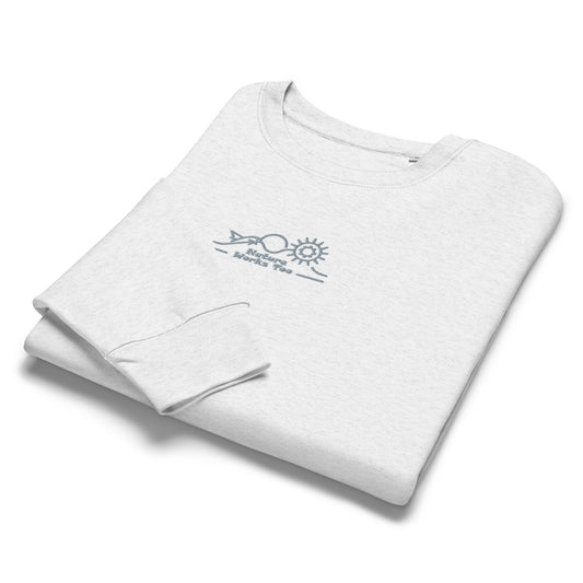 Women’s Organic Crew Neck Sweatshirt: Nature Works Too | Owl Embroidered Sustainable Fashion USA by Dudeily Dudeily