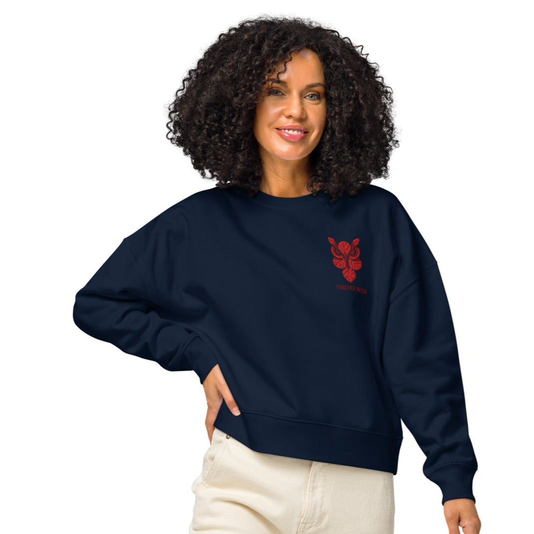 Owl Women’s Organic Crew Neck Sweatshirt: 'Forever Wise' in Fall | Sustainable Fashion USA French Navy Dudeily