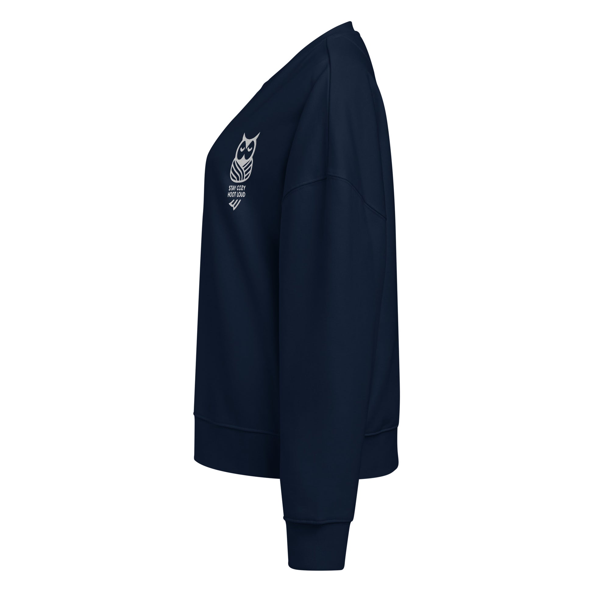 Women’s Organic Crew Neck Sweatshirt: 'Stay Cozy Hoot Loud' in Fall | Sustainable Owl Fashion USA Dudeily