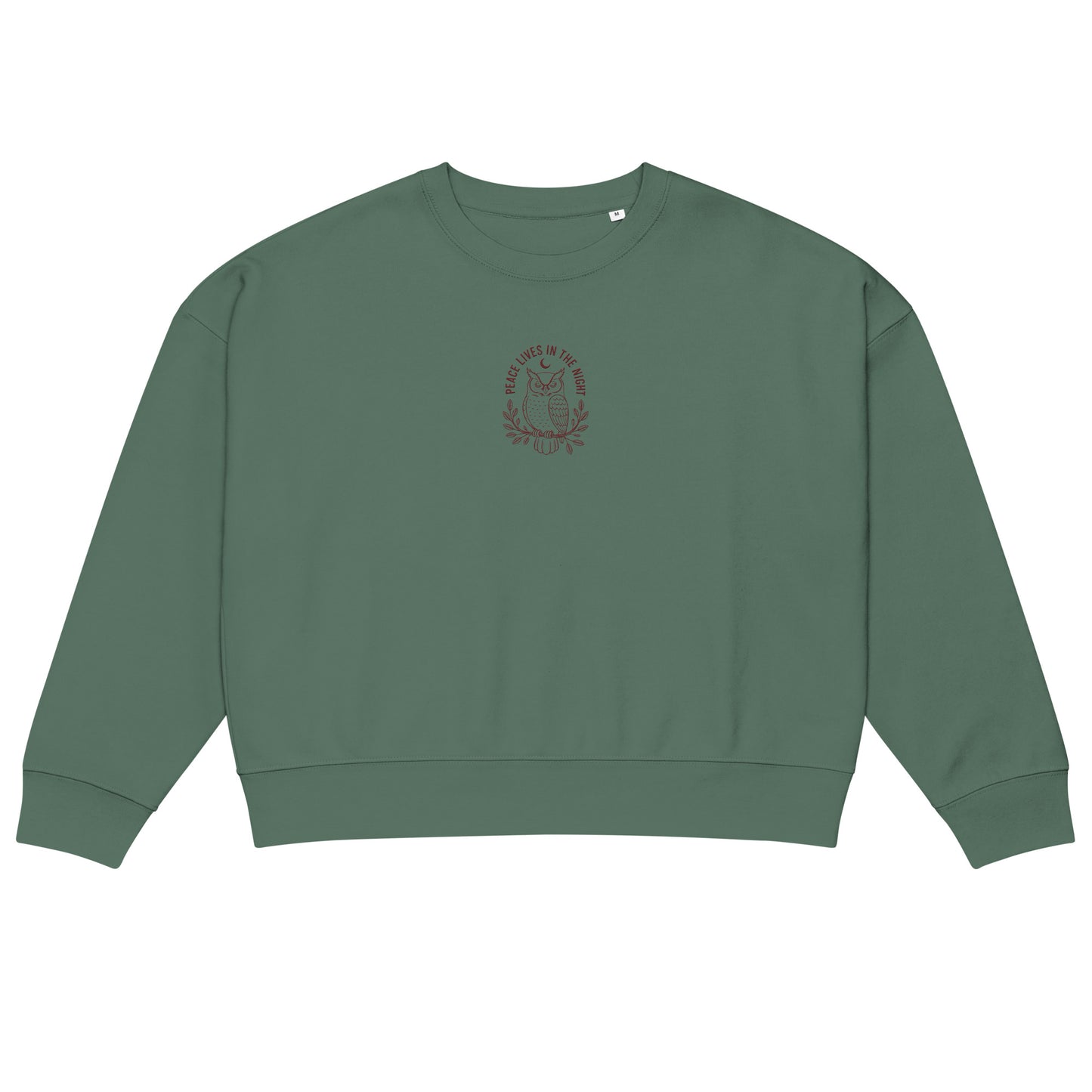 Owl Women’s Organic Crew Neck Sweatshirt – 'Peace Lives in the Night' in Fall | Sustainable Fashion USA Dudeily