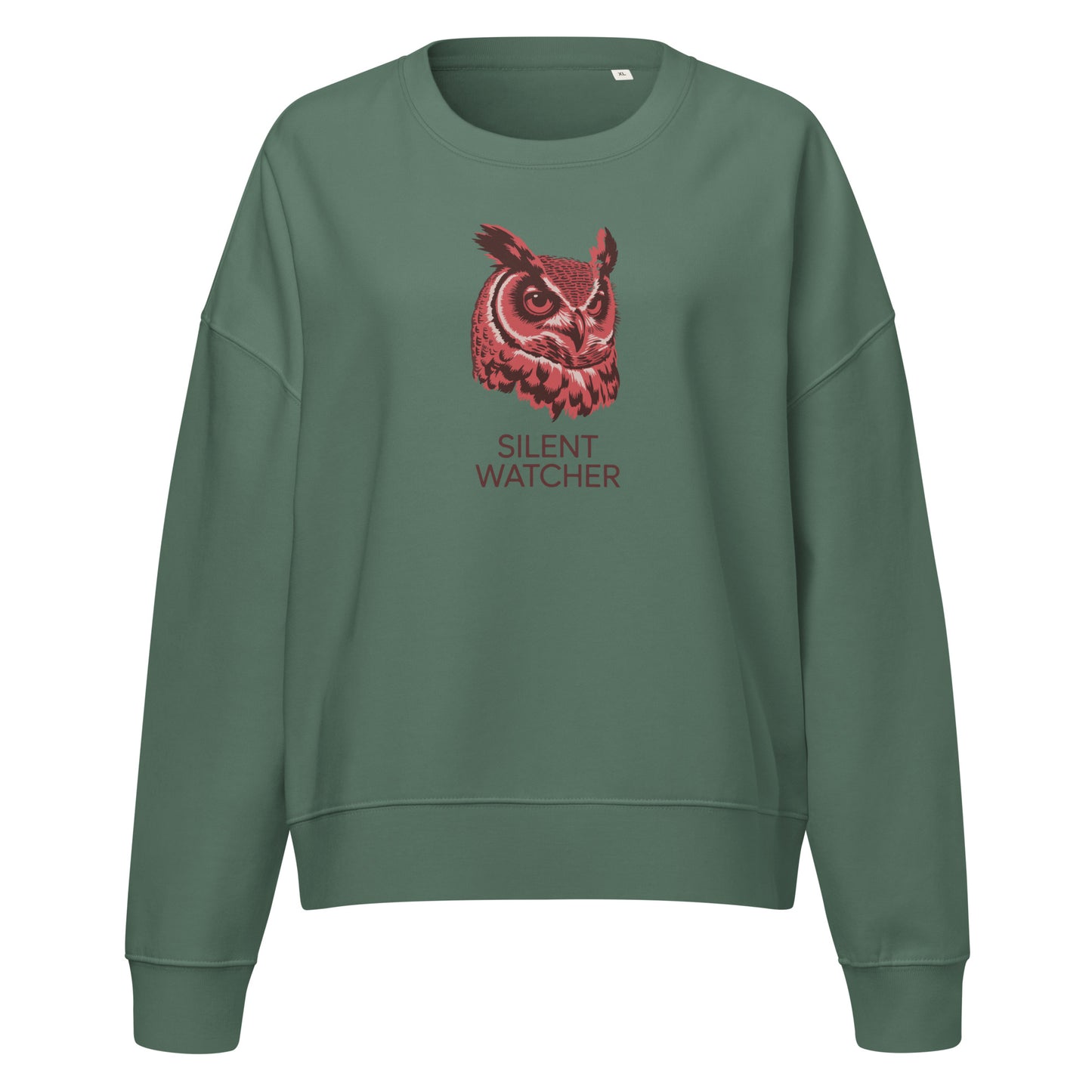 Women’s Organic Crew Neck Sweatshirt: 'Silent Watcher' in Fall | Sustainable Owl Fashion USA Dudeily
