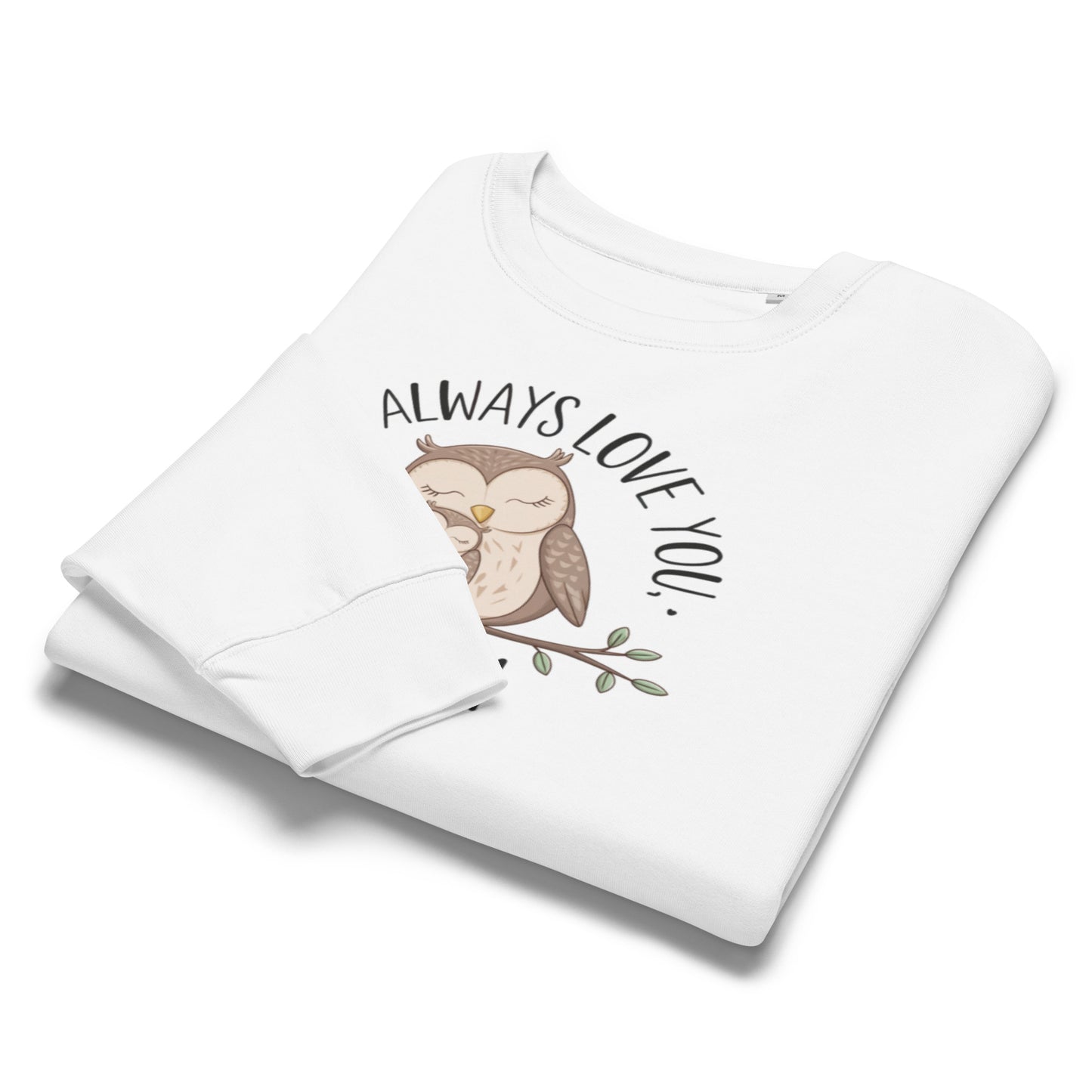 Women’s Organic Crew Neck Sweatshirt – Owl-Themed Eco-Friendly Pullover for Nature Lovers White Dudeily