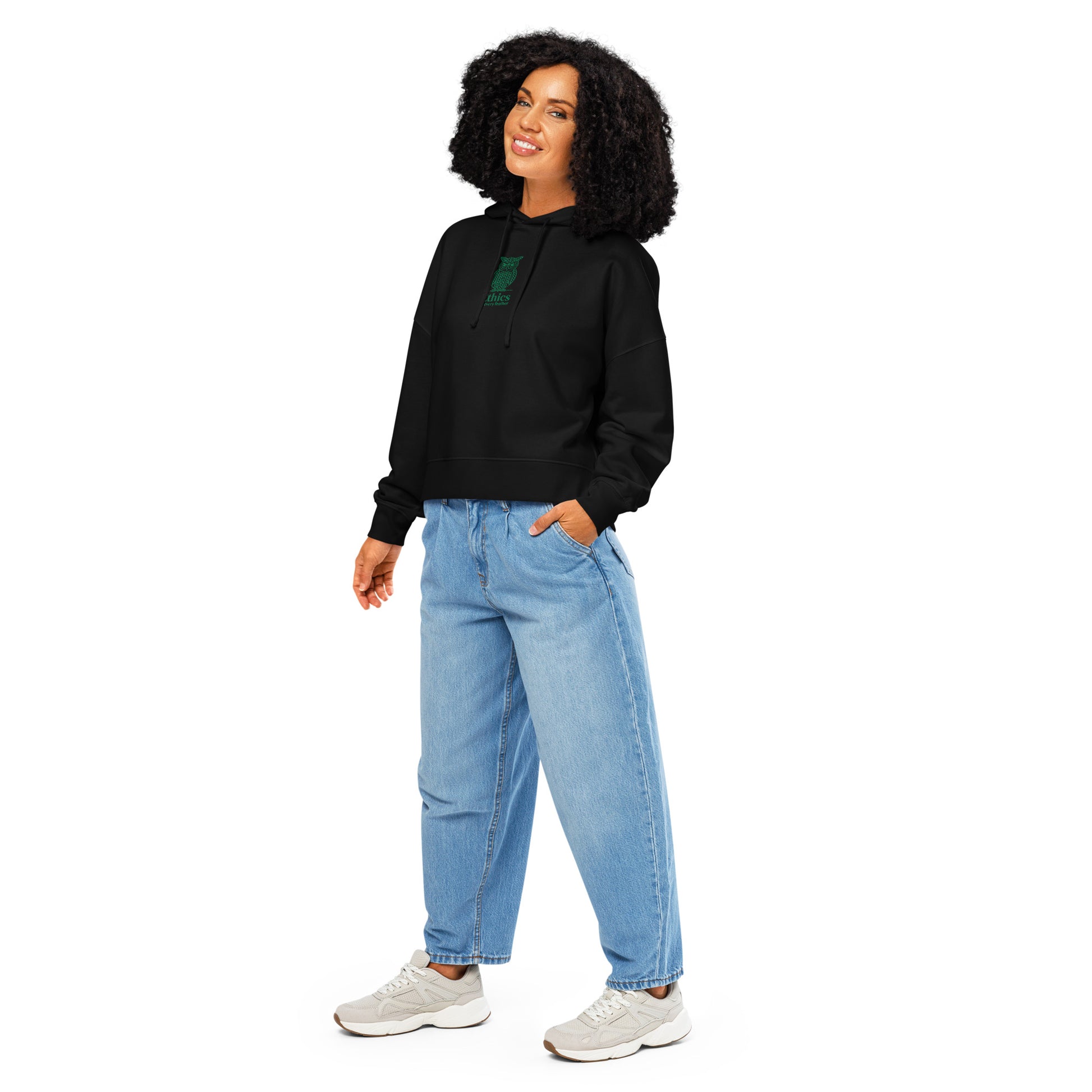 Owl Themed Women’s Organic Mid-Weight Hoodie – "Ethics in Every Feather" | Sustainable Fashion Black Dudeily