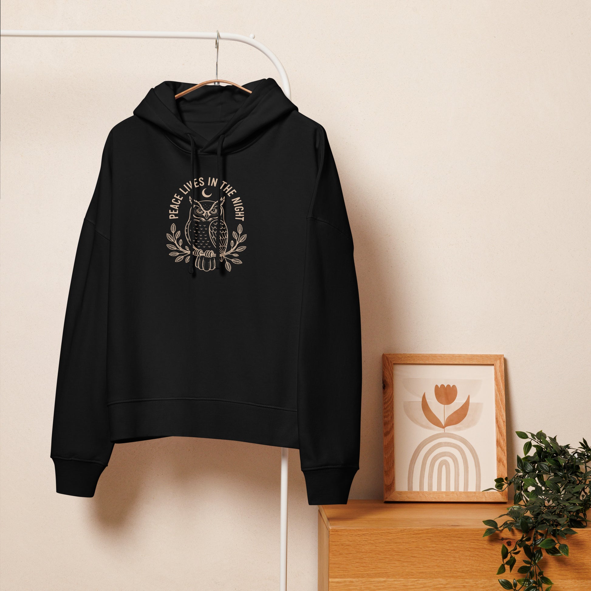 Women’s Organic Mid-Weight Hoodie: 'Peace in the Night' in Fall | Sustainable Owl Fashion USA Dudeily