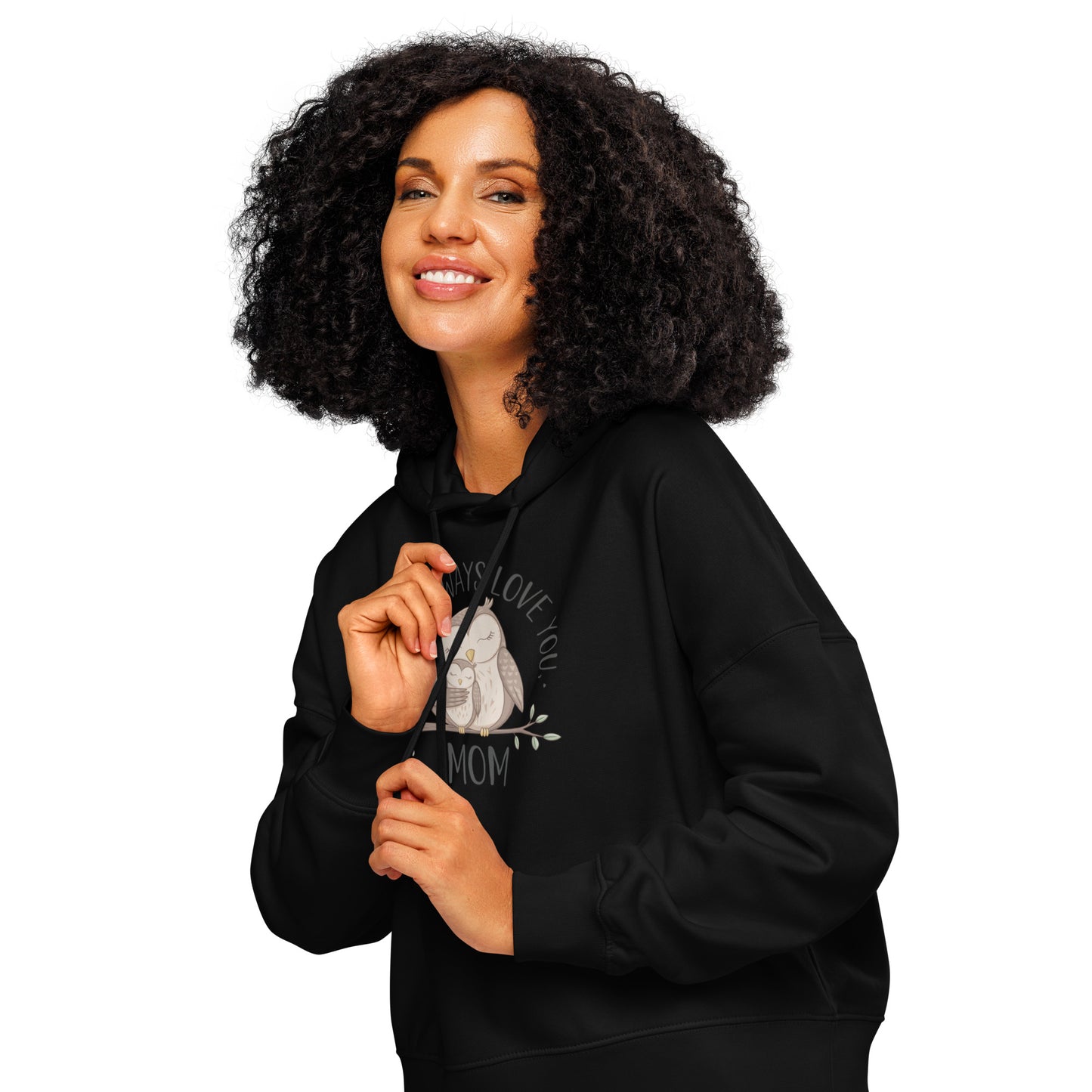Women’s Organic Mid-Weight Hoodie – Owl Themed Sustainable & Cozy Eco-Friendly Pullover Black Dudeily
