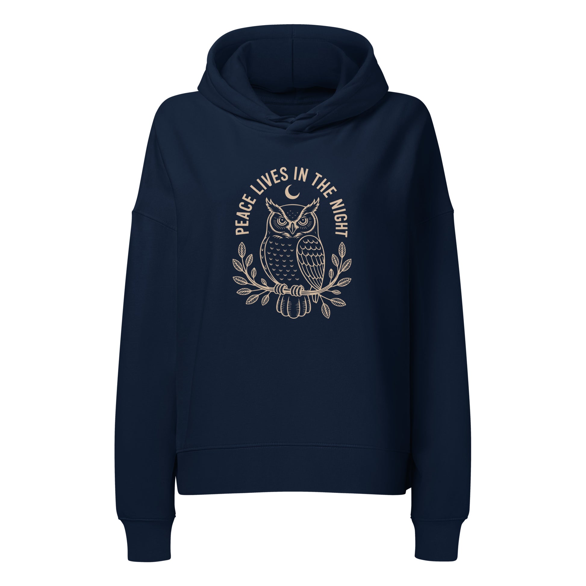 Women’s Organic Mid-Weight Hoodie: 'Peace in the Night' in Fall | Sustainable Owl Fashion USA Dudeily
