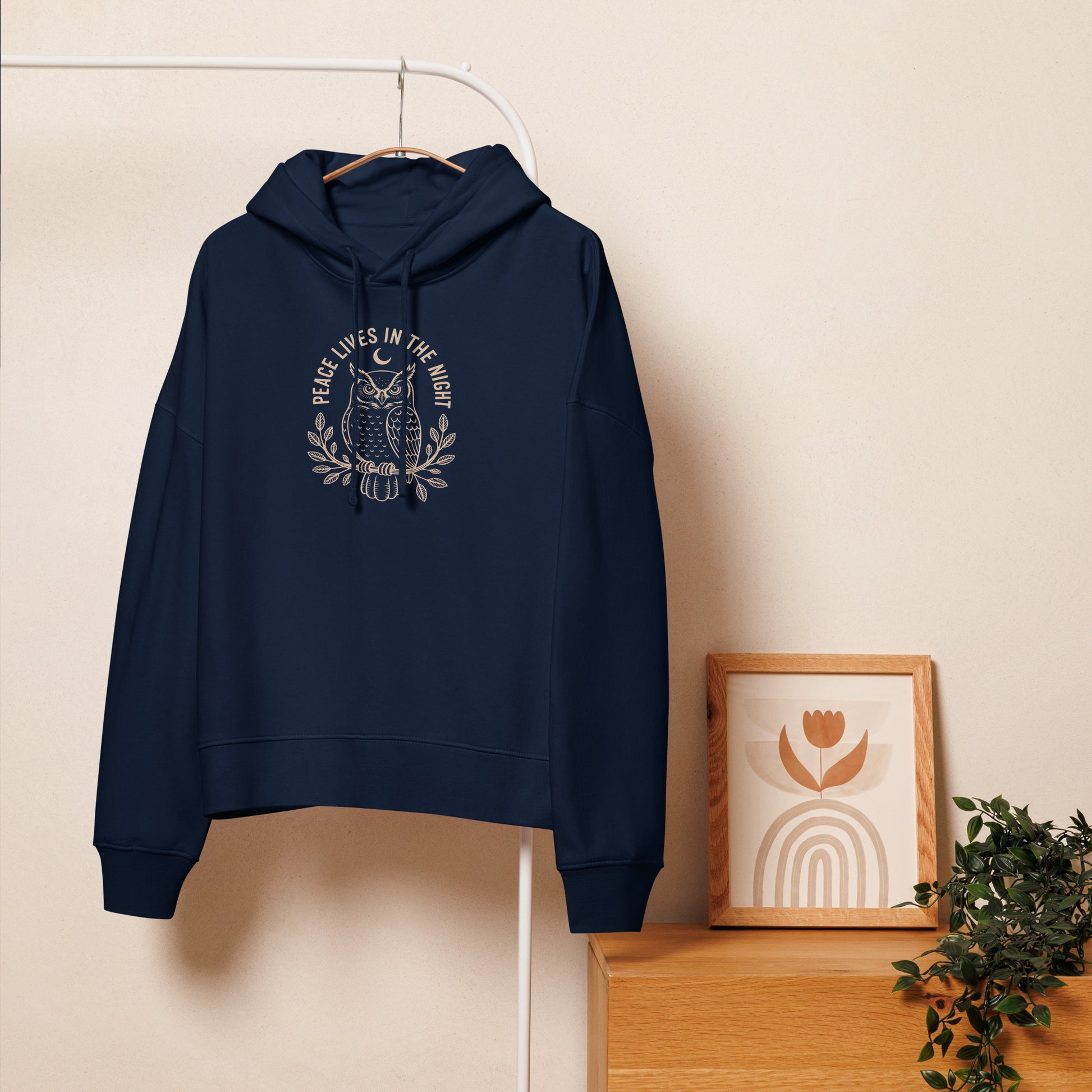 Women’s Organic Mid-Weight Hoodie: 'Peace in the Night' in Fall | Sustainable Owl Fashion USA Dudeily