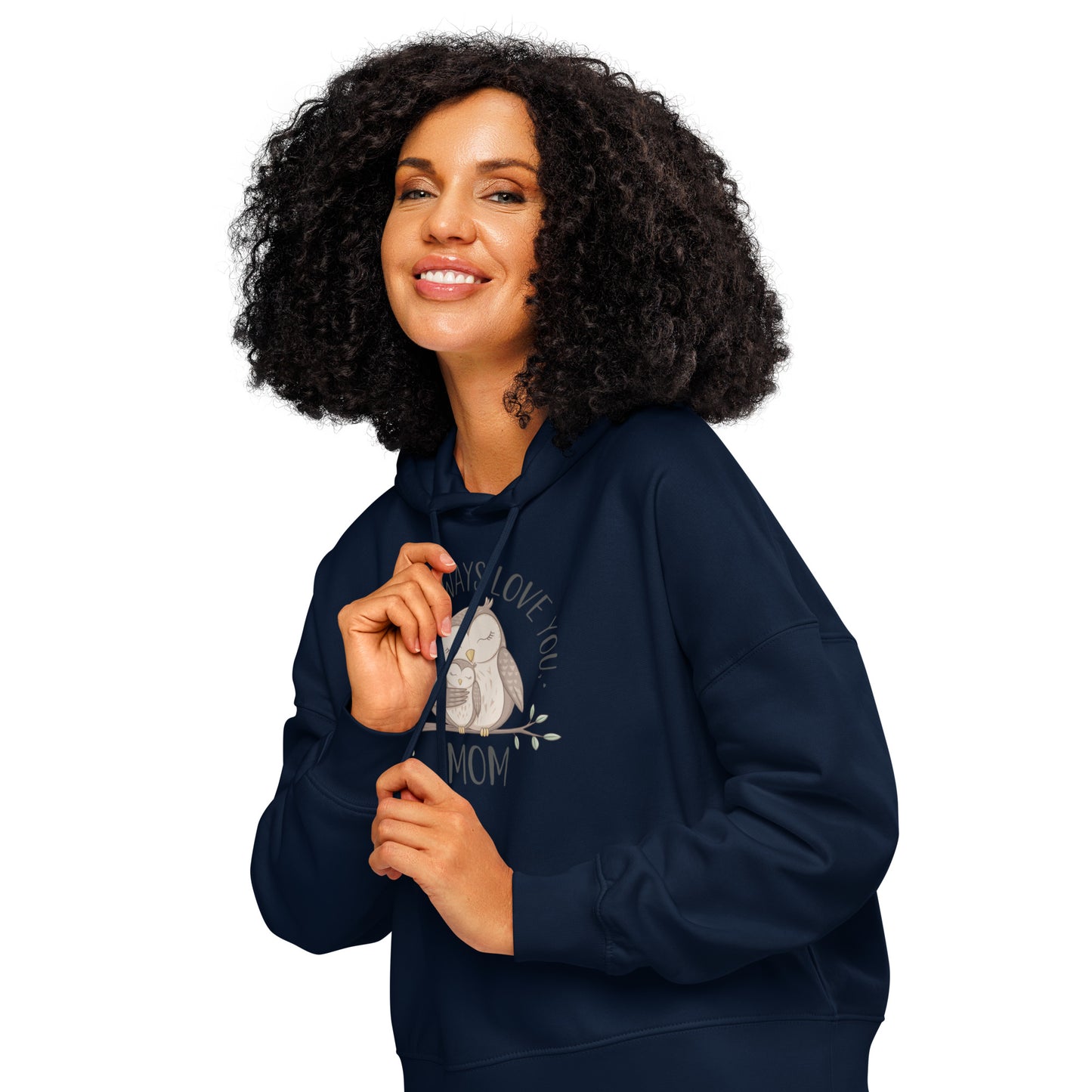 Women’s Organic Mid-Weight Hoodie – Owl Themed Sustainable & Cozy Eco-Friendly Pullover French Navy Dudeily