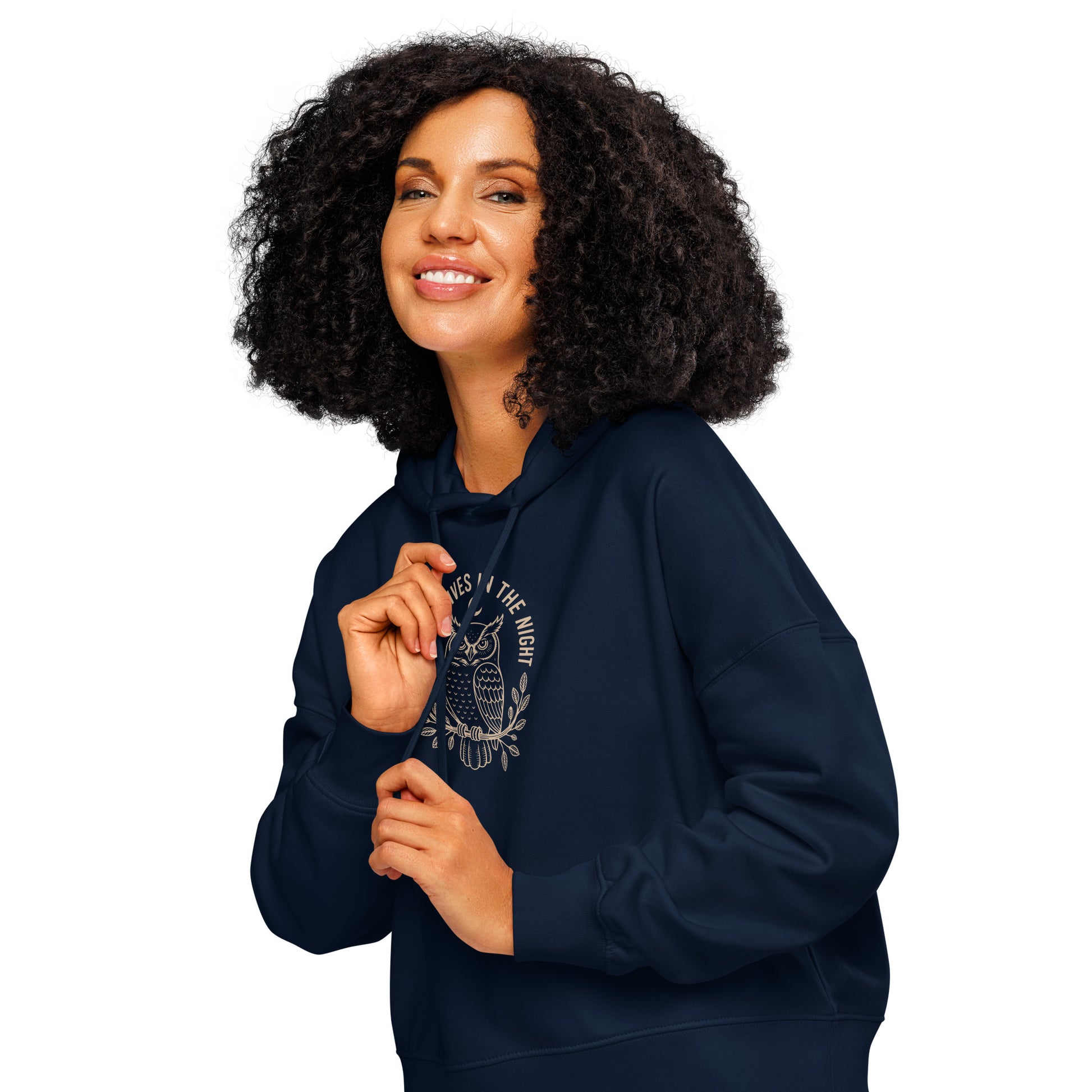Women’s Organic Mid-Weight Hoodie: 'Peace in the Night' in Fall | Sustainable Owl Fashion USA Dudeily