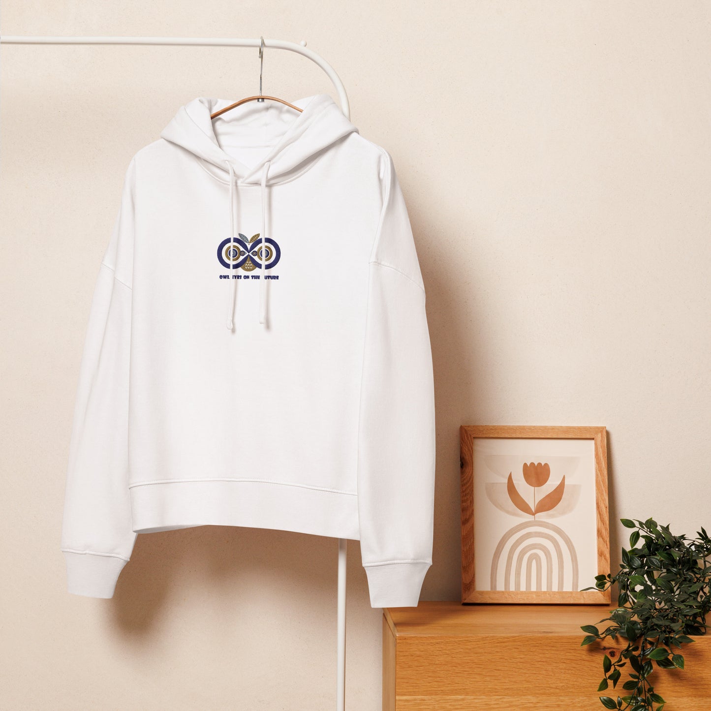 Embroidered Women’s Organic Mid-Weight Hoodie – Owl Eyes on the Future | Owl-Themed Sustainable Fashion Dudeily