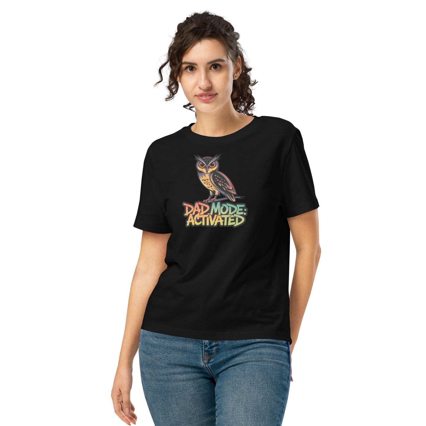 Women’s Organic Ribbed Neck T-Shirt – Owl-Themed Sustainable Fashion for Nature Lovers | Dudeily Black Dudeily