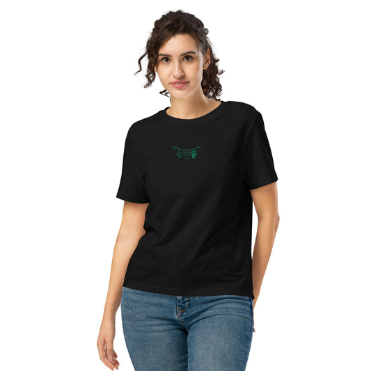 Women’s Organic Ribbed Neck T-Shirt: Ethical by Nature | Owl Embroidered Sustainable Fashion USA Black Dudeily