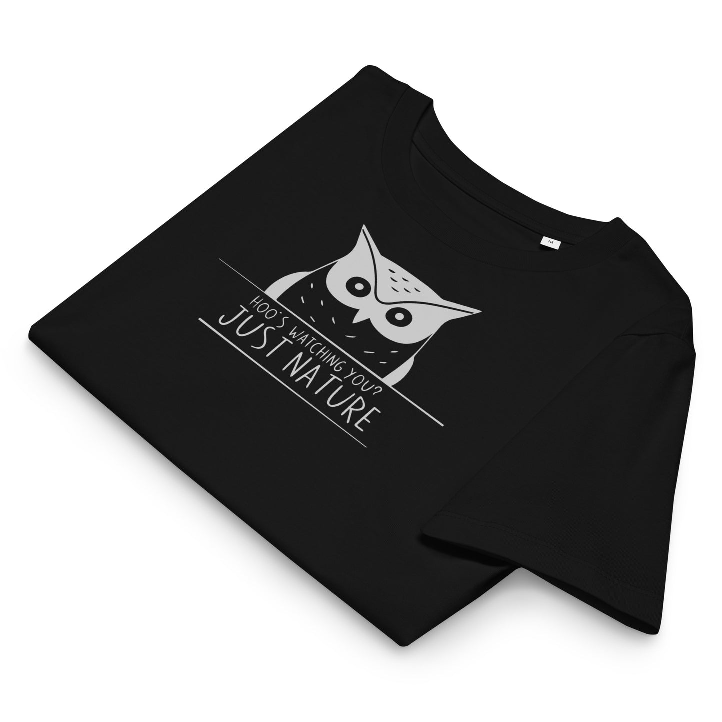 Ribbed Neck T-Shirt: 'Hoo’s Watching You? Just Nature' in Fall | Sustainable Owl Fashion USA Dudeily