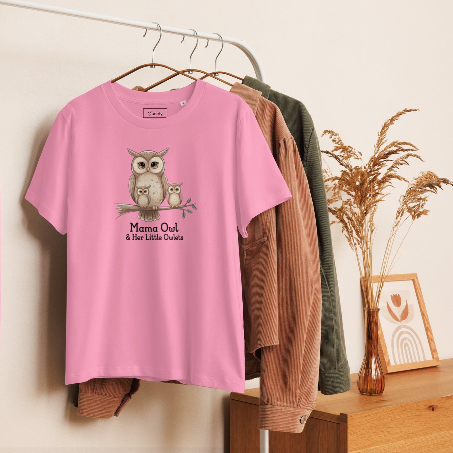 Women’s Organic Ribbed Neck T-Shirt – Sustainable Owl-Inspired Style by Dudeily Dudeily