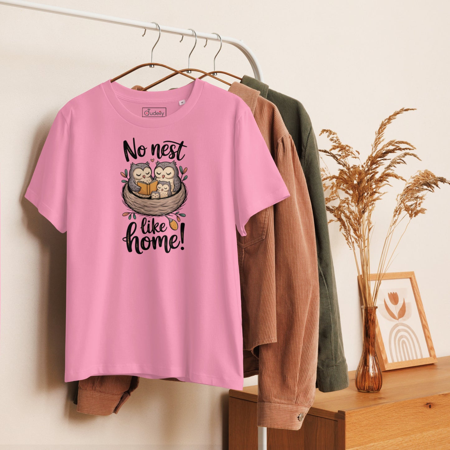 Owl Women’s Organic Ribbed Neck T-Shirt – Elegant, Eco-Friendly Comfort Dudeily