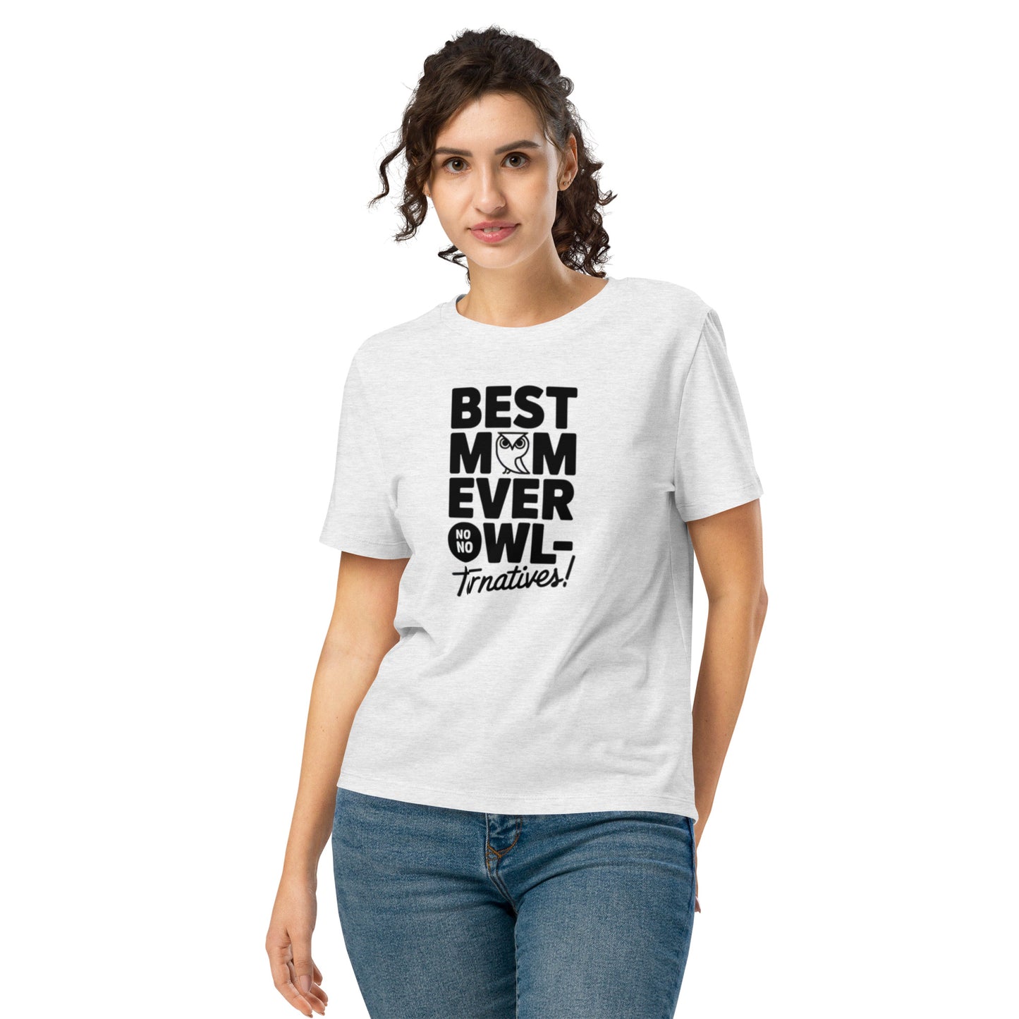 Women’s Organic Ribbed Neck T-Shirt – Owl Themed Eco-Friendly Tee for Nature & Animal Lovers Cool Heather Grey Dudeily