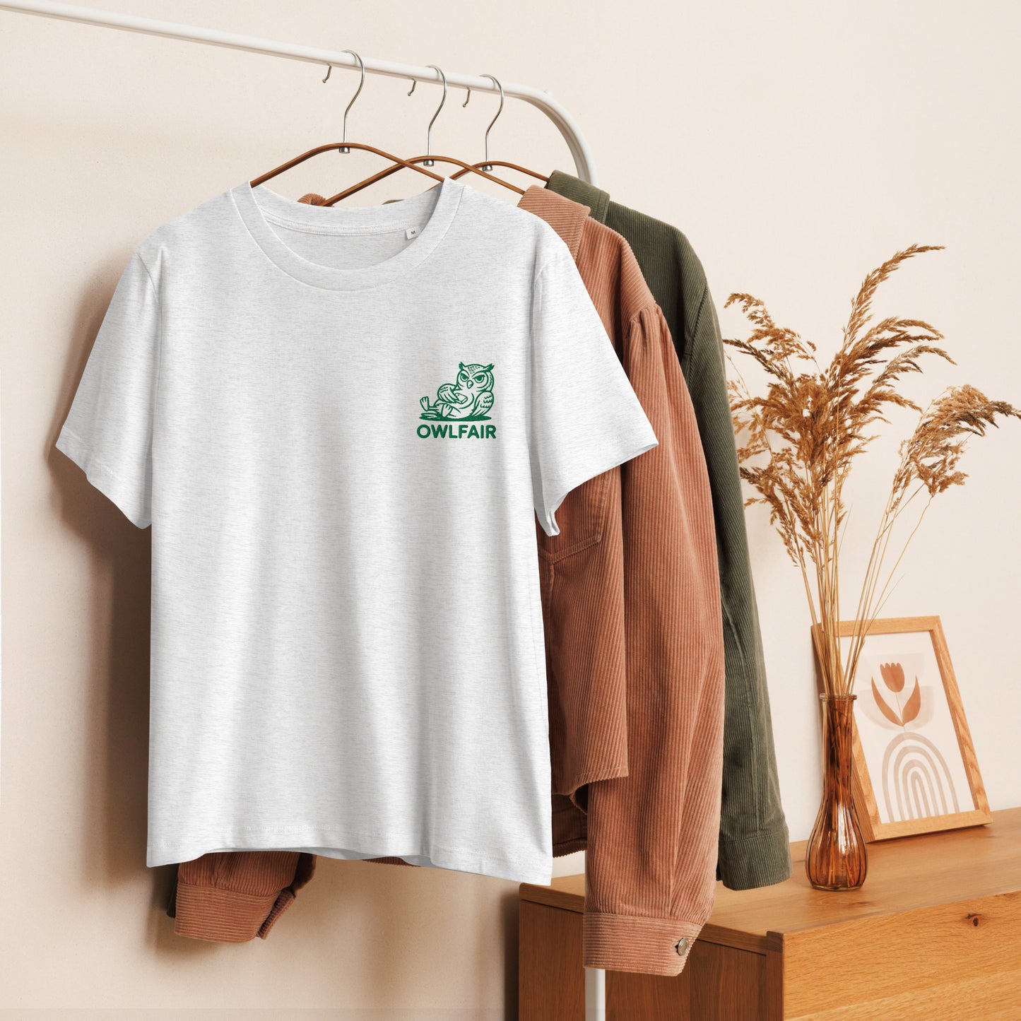 Owl-Themed Women's Organic Ribbed Neck T-Shirt | Sustainable & Eco-Friendly Fashion for Father's Day Dudeily