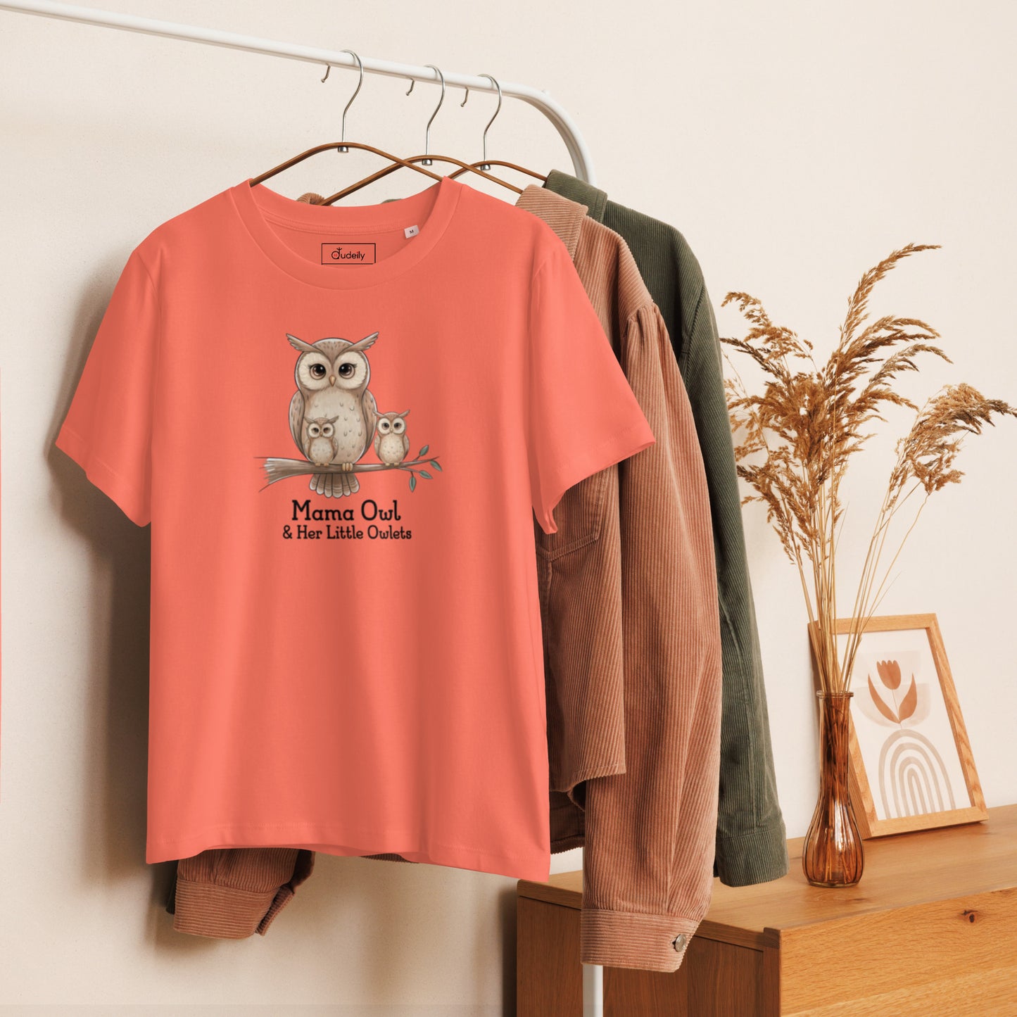 Women’s Organic Ribbed Neck T-Shirt – Sustainable Owl-Inspired Style by Dudeily Dudeily