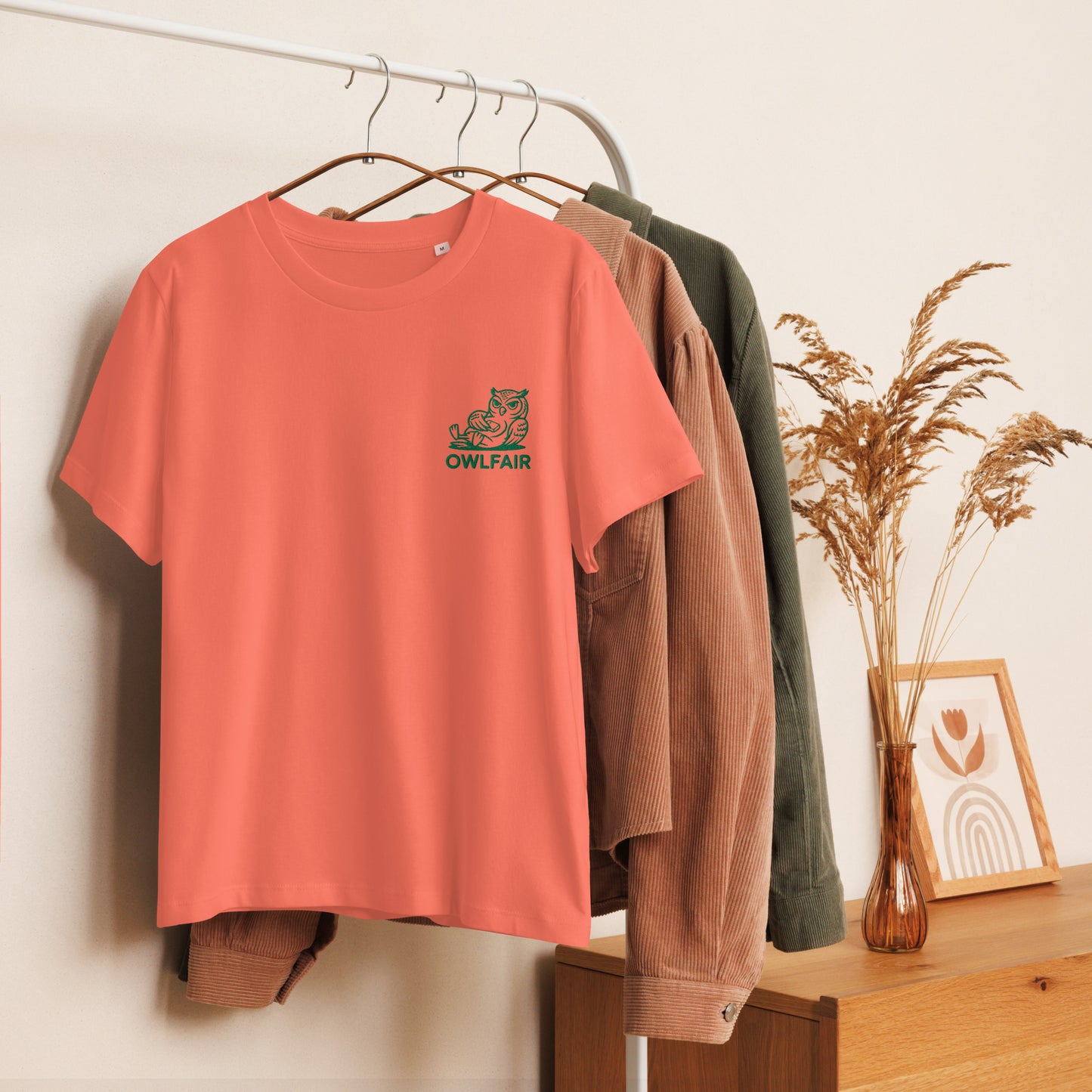 Owl-Themed Women's Organic Ribbed Neck T-Shirt | Sustainable & Eco-Friendly Fashion for Father's Day Dudeily