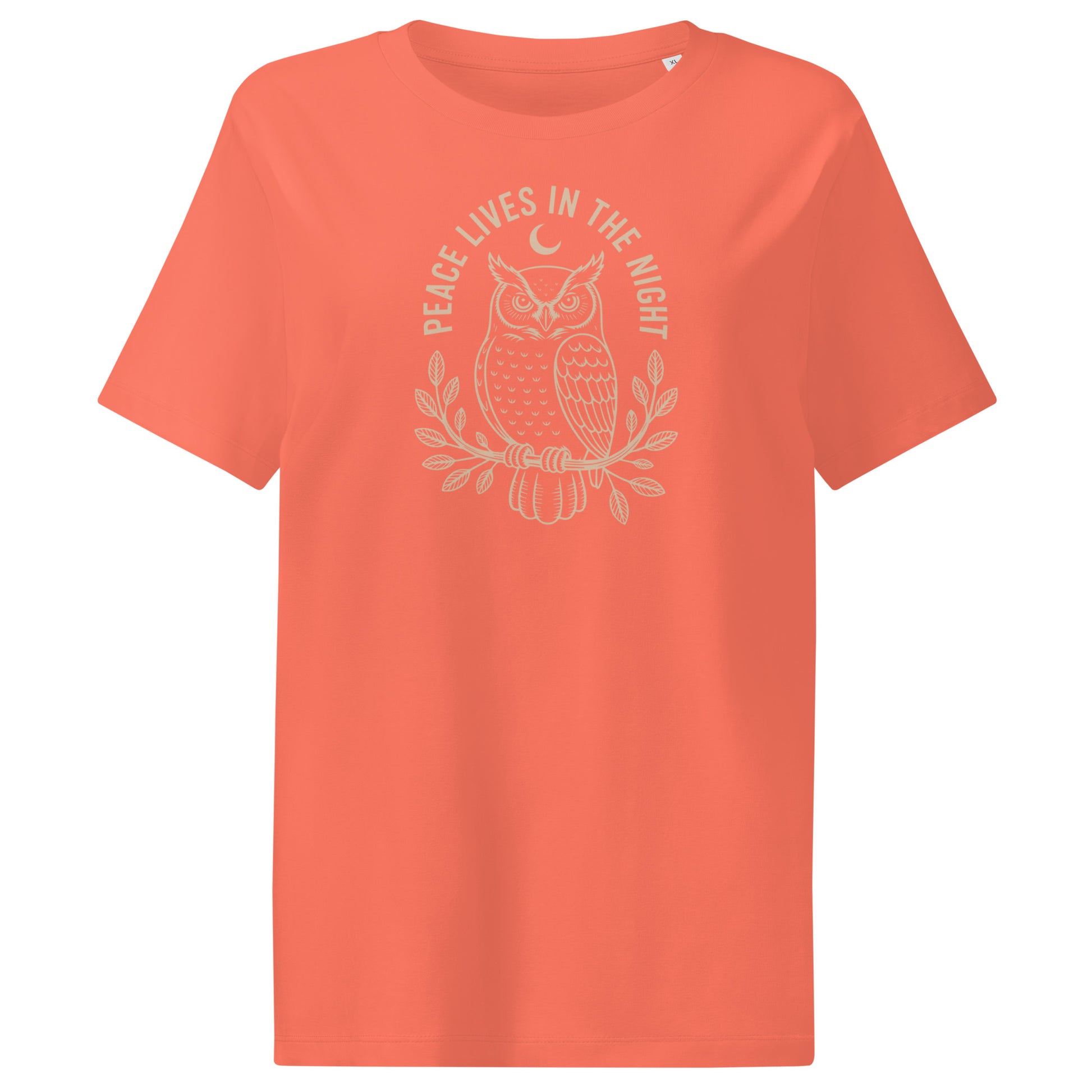 Women’s Organic Ribbed Neck T-Shirt: 'Peace in the Night' in Fall | Sustainable Owl Fashion USA Dudeily